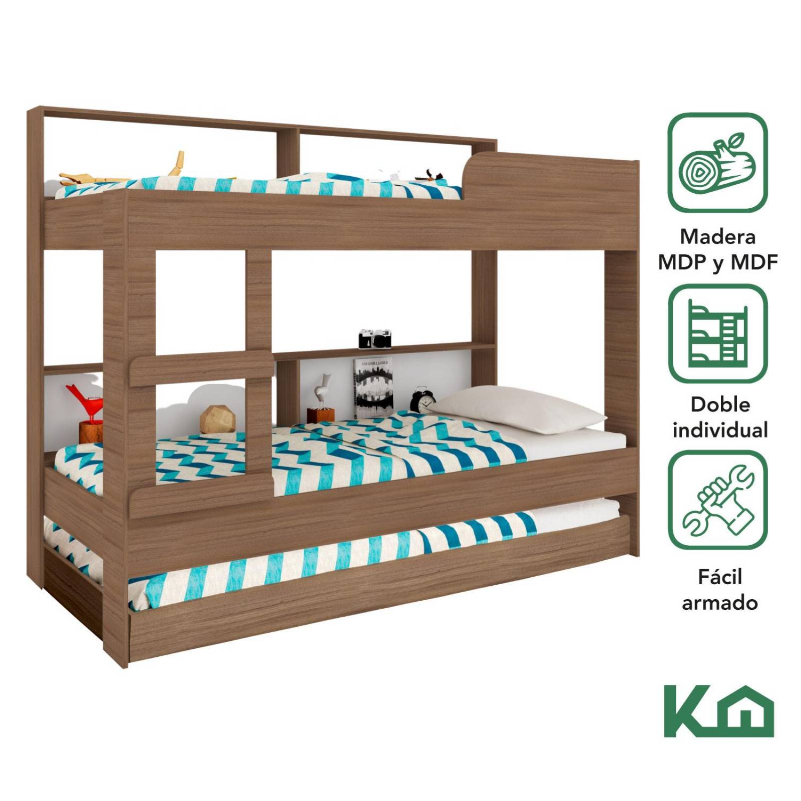 Litera Doble Individual + Base Cama Individual KingsHouse 