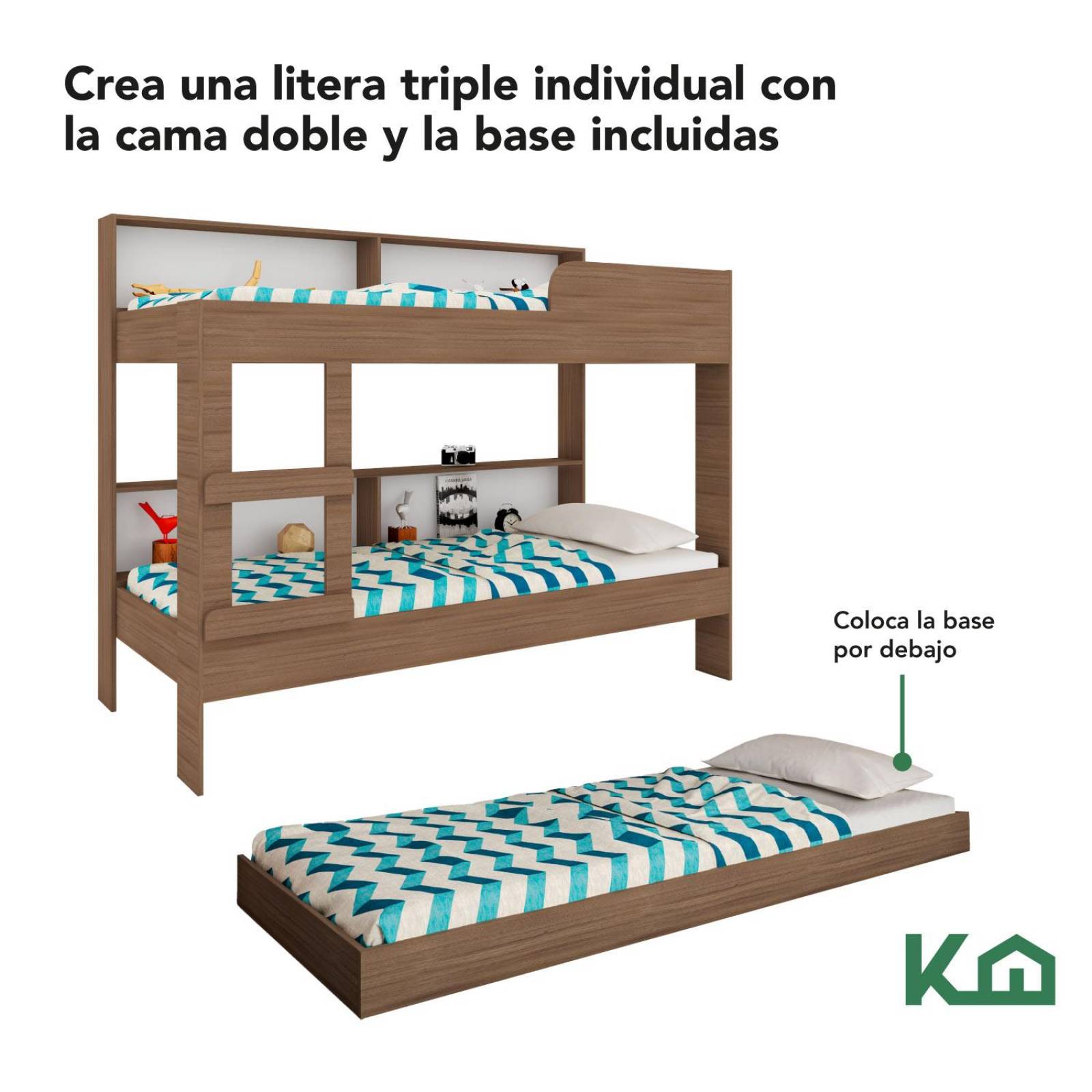 Litera Doble Individual + Base Cama Individual KingsHouse 