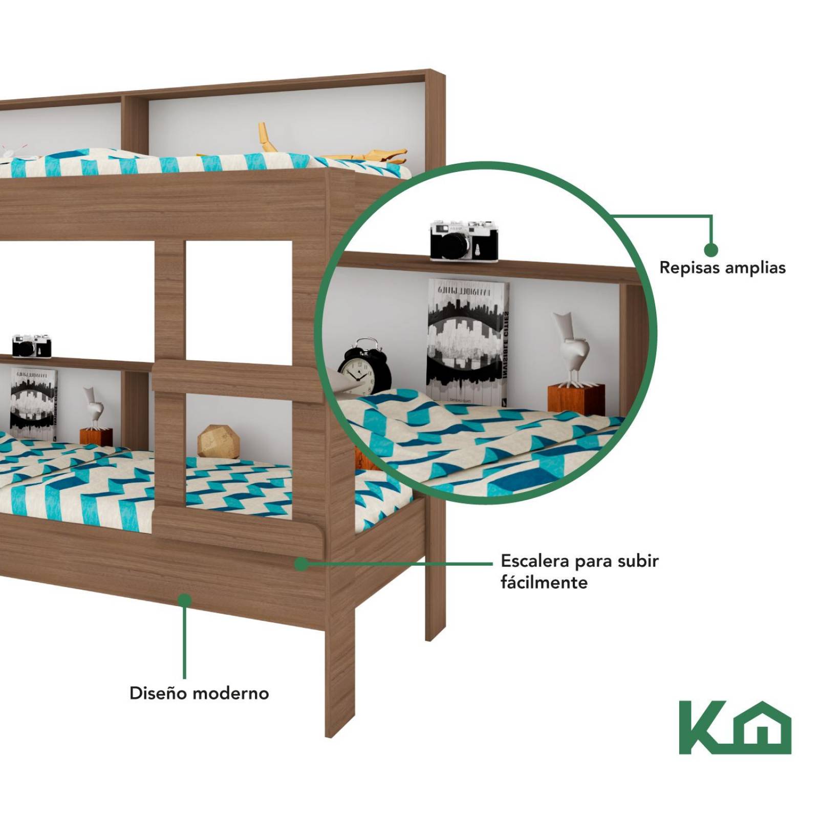 Litera Doble Individual + Base Cama Individual KingsHouse 