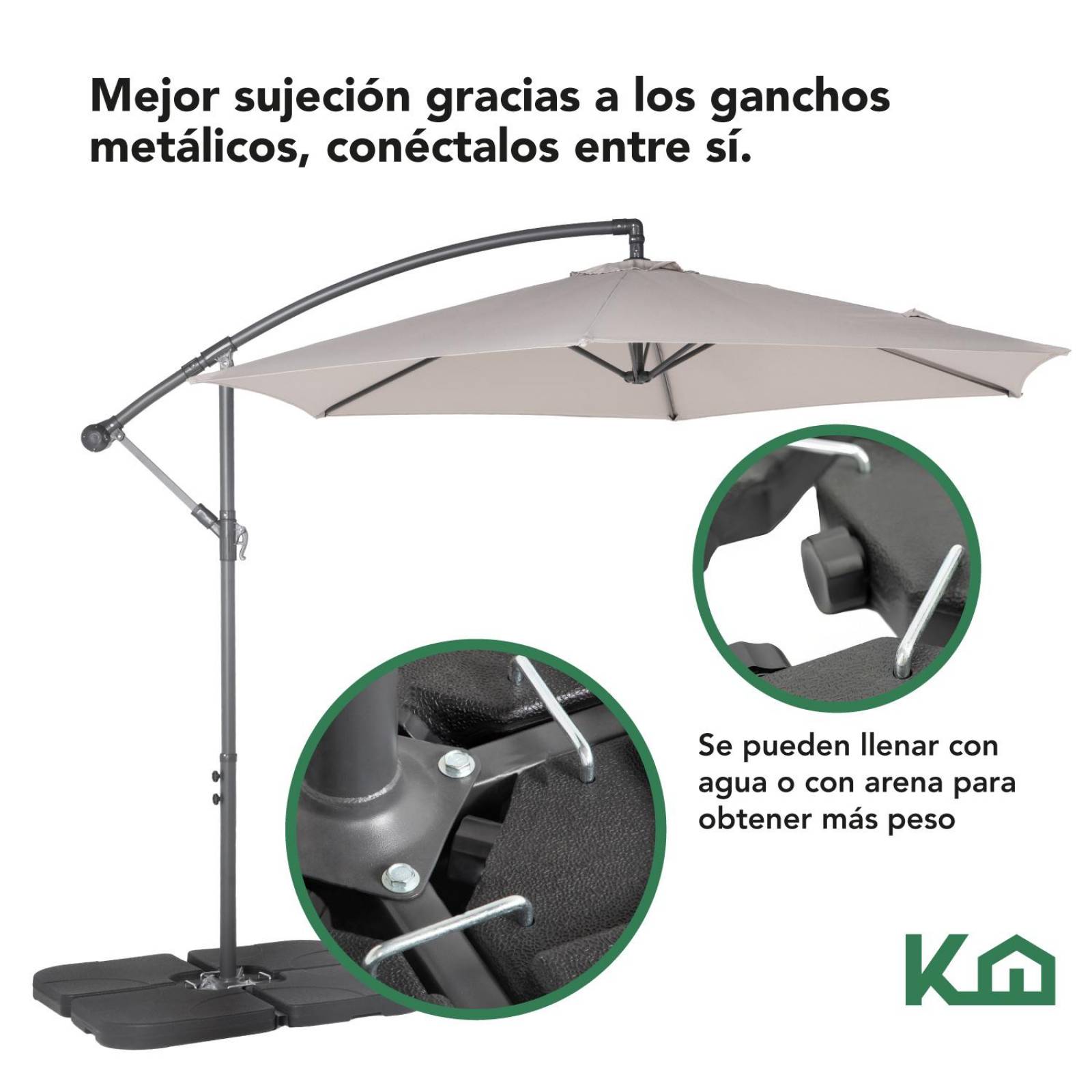 Sombrillas Para Jardin 3m Con Base Rellenable Agua 4 Piezas 