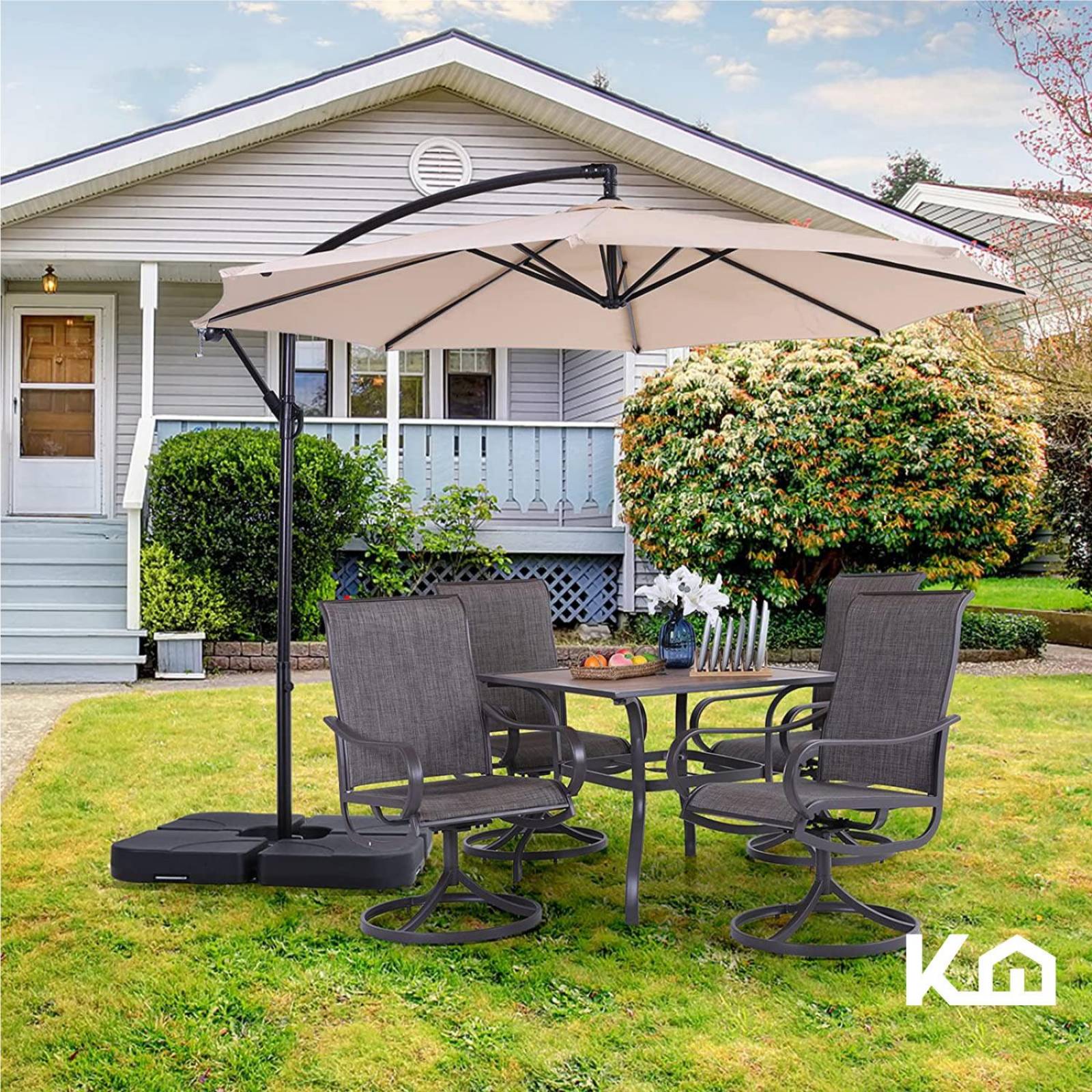 Sombrillas Para Jardin 3m Con Base Rellenable Agua 4 Piezas 