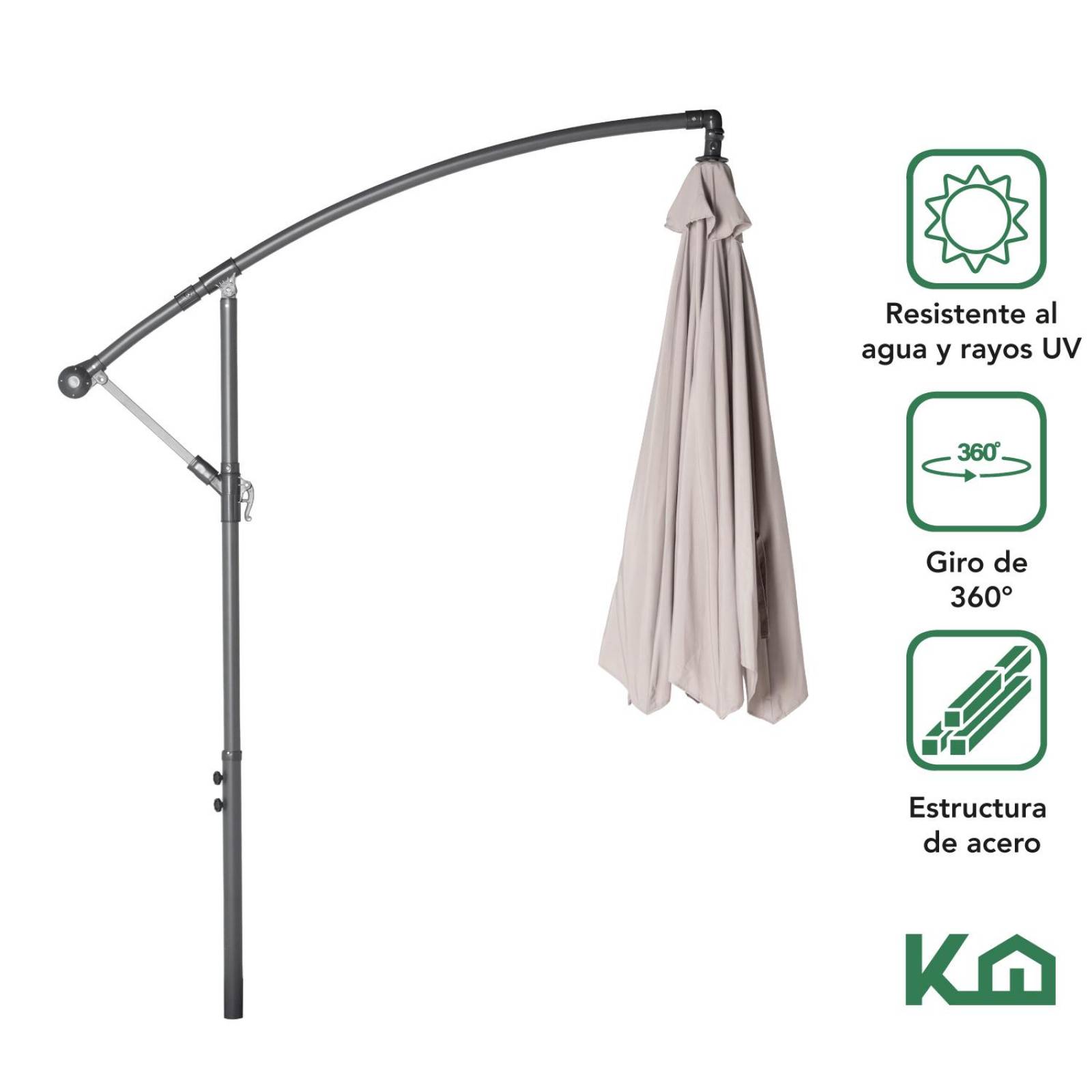 Sombrilla Para Jardin o Playa 3m Manivela Con Brazo Lateral 