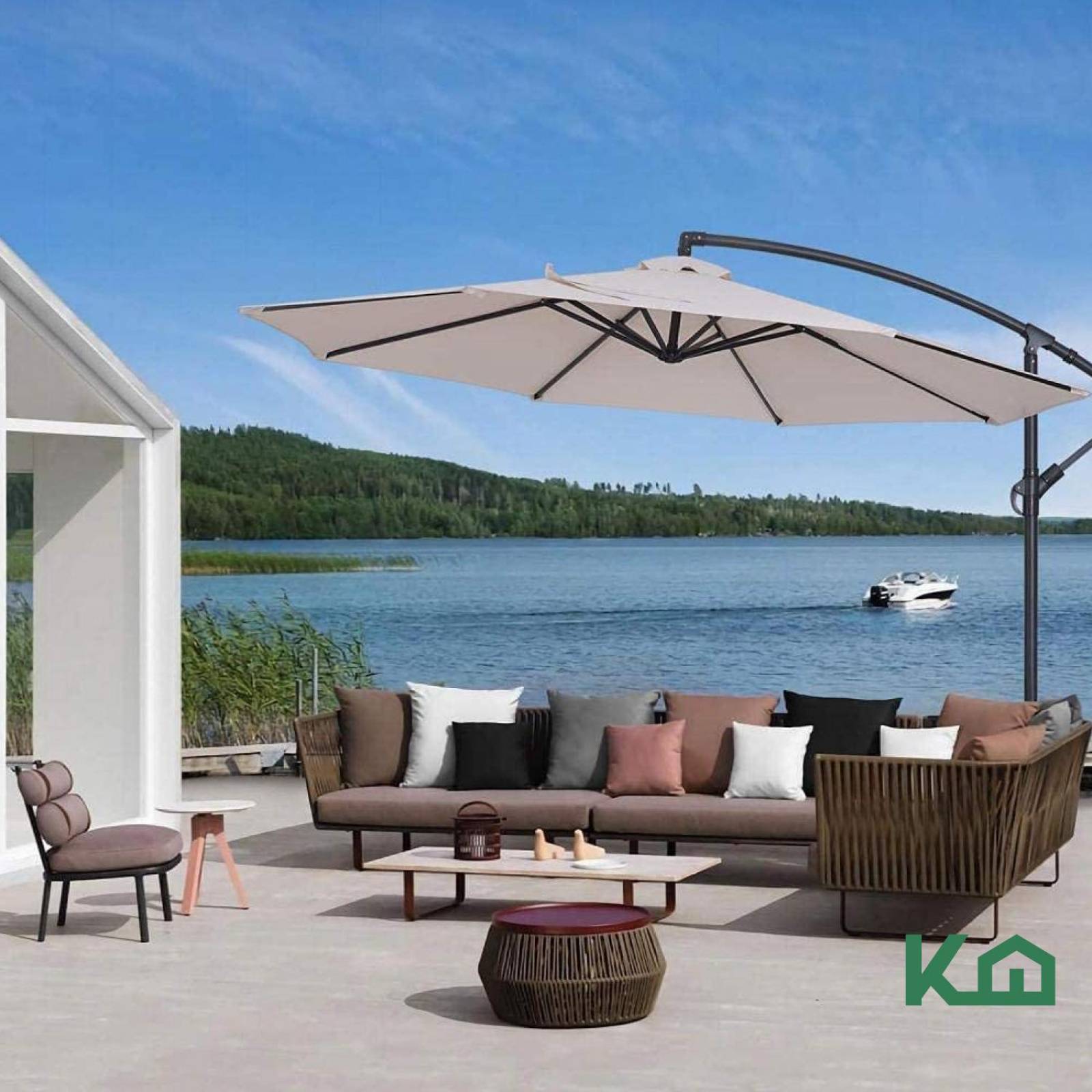 Sombrilla Para Jardin o Playa 3m Manivela Con Brazo Lateral 