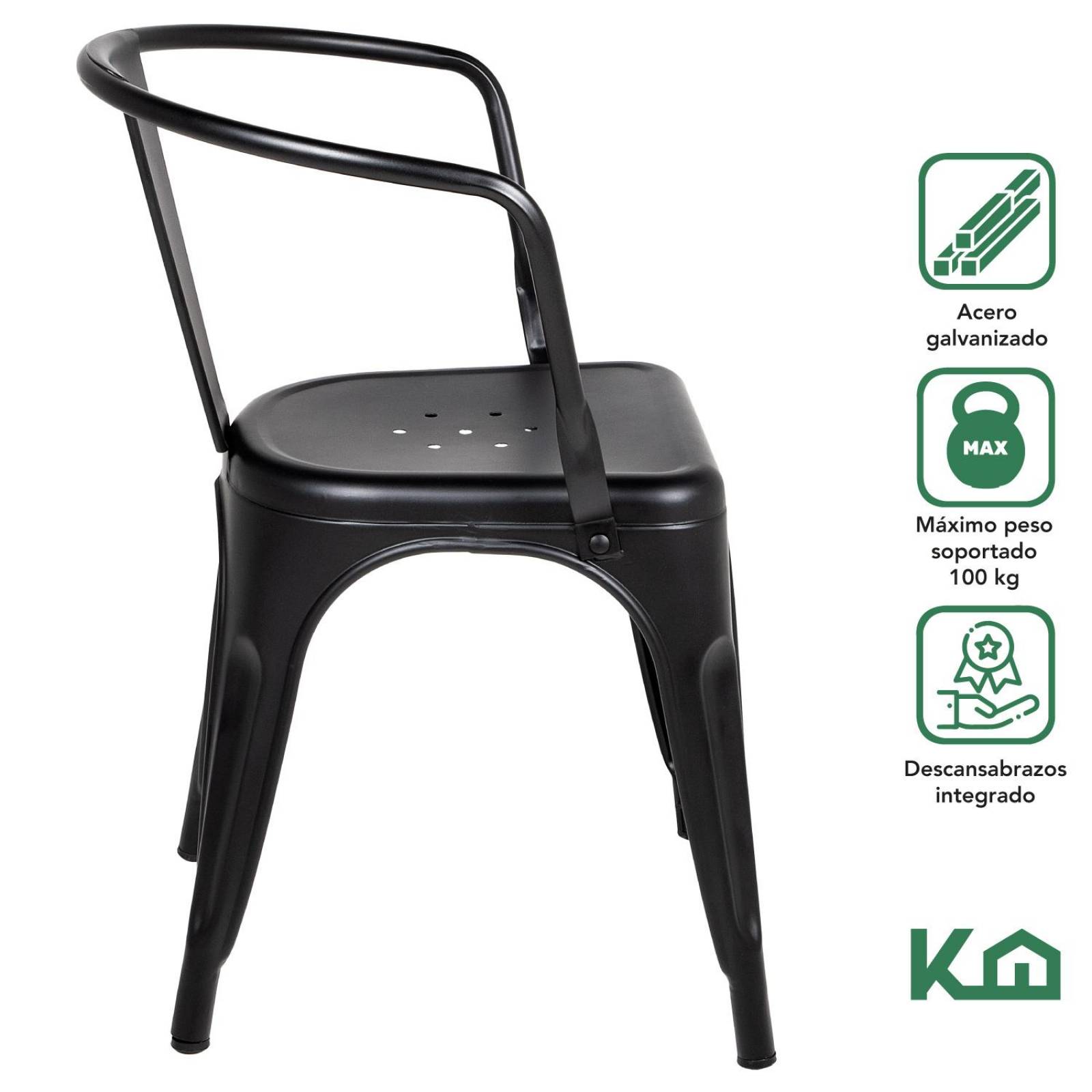 Silla Tolix Acero Metalica Con Descansabrazos Kingshouse Negro mate Color