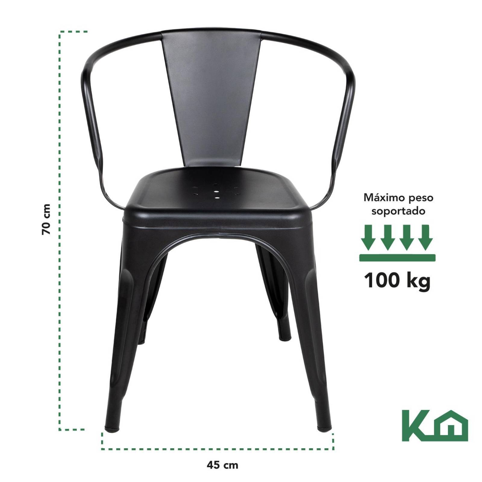 Silla Tolix Acero Metalica Con Descansabrazos Kingshouse Negro mate Color