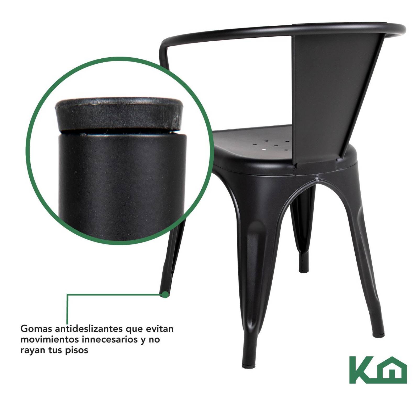 Silla Tolix Acero Metalica Con Descansabrazos Kingshouse Negro mate Color