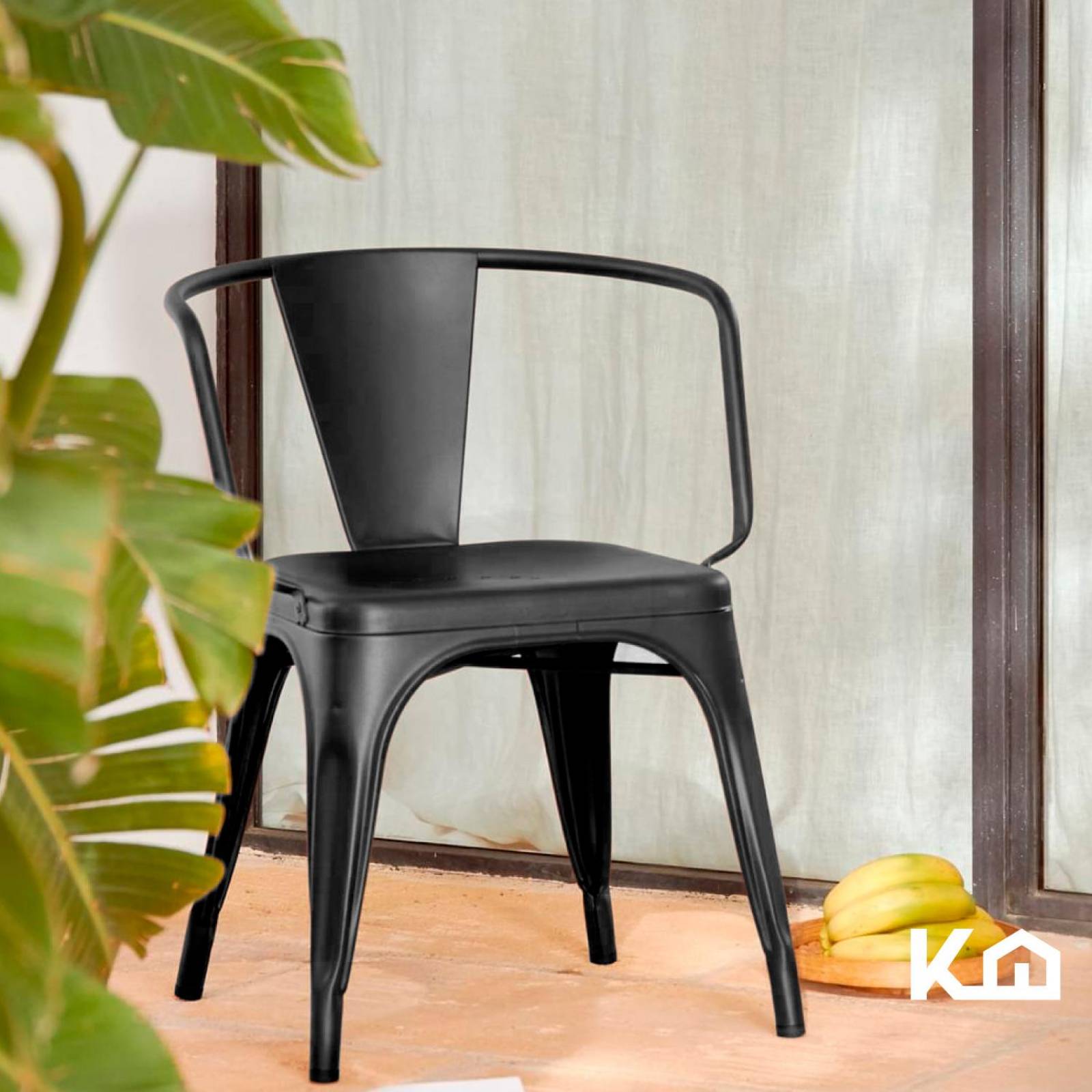 Silla Tolix Acero Metalica Con Descansabrazos Kingshouse Negro mate Color