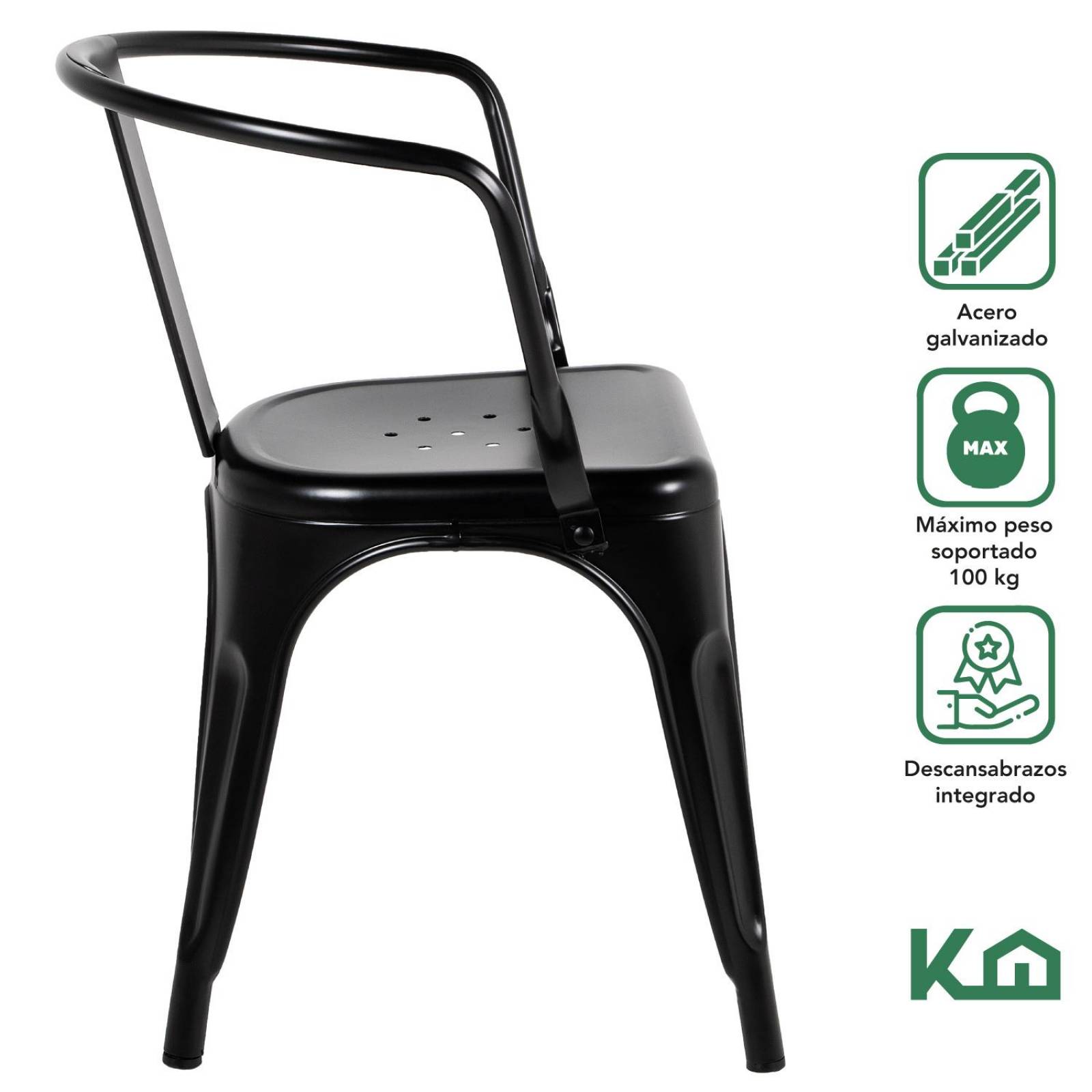 Silla Tolix Acero Metalica Descansabrazos 2 Pzas Kingshouse Negro