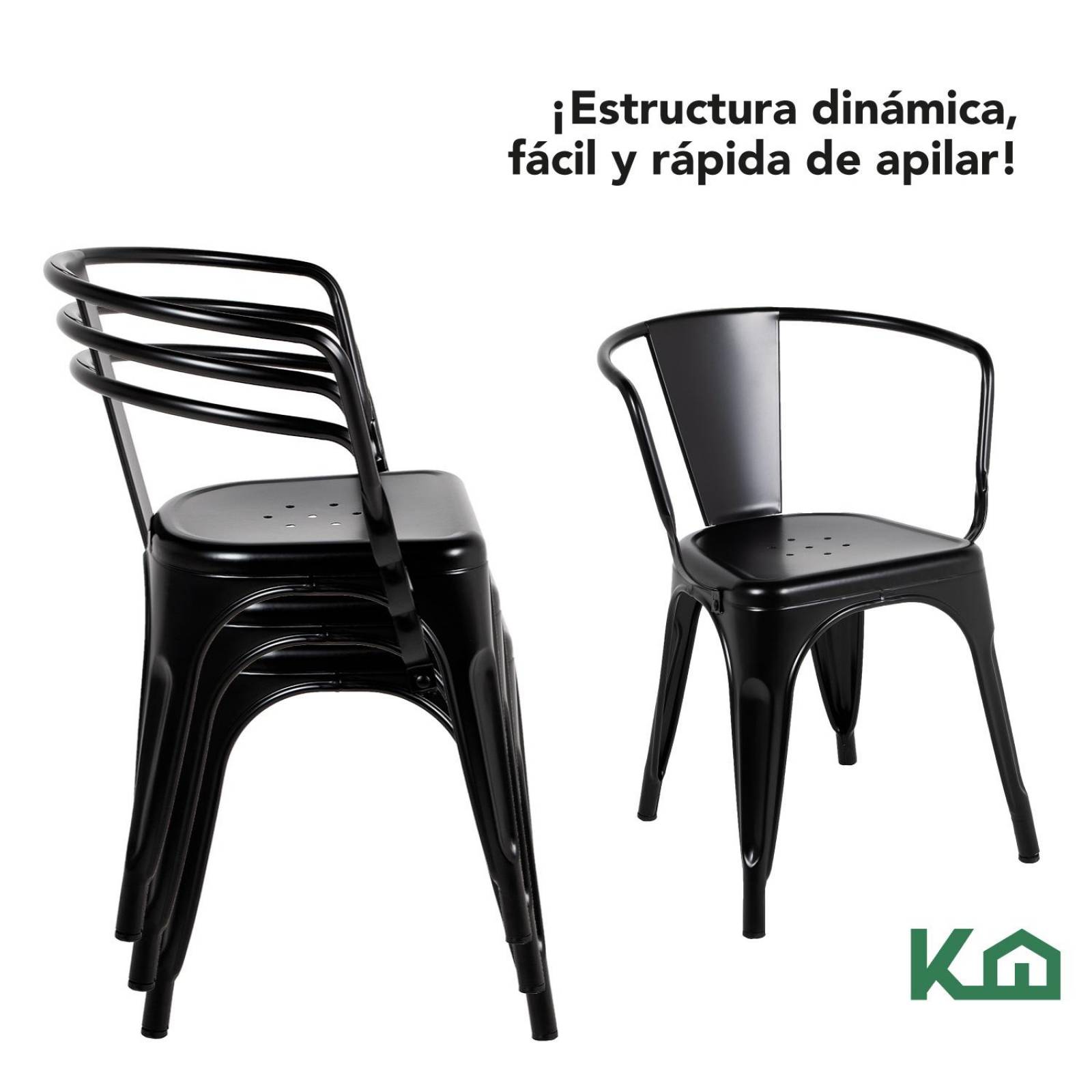 Silla Tolix Acero Metalica Descansabrazos 2 Pzas Kingshouse Negro