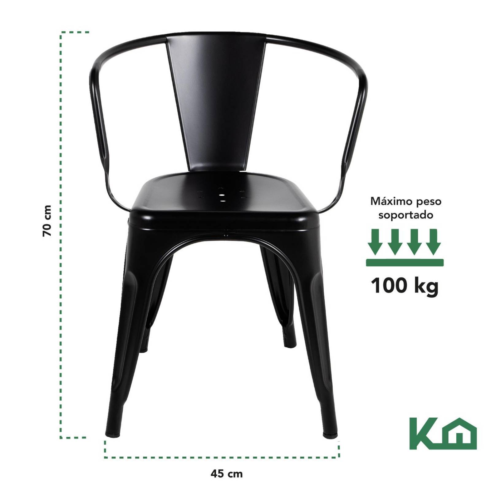 Silla Tolix Acero Metalica Descansabrazos 2 Pzas Kingshouse Negro