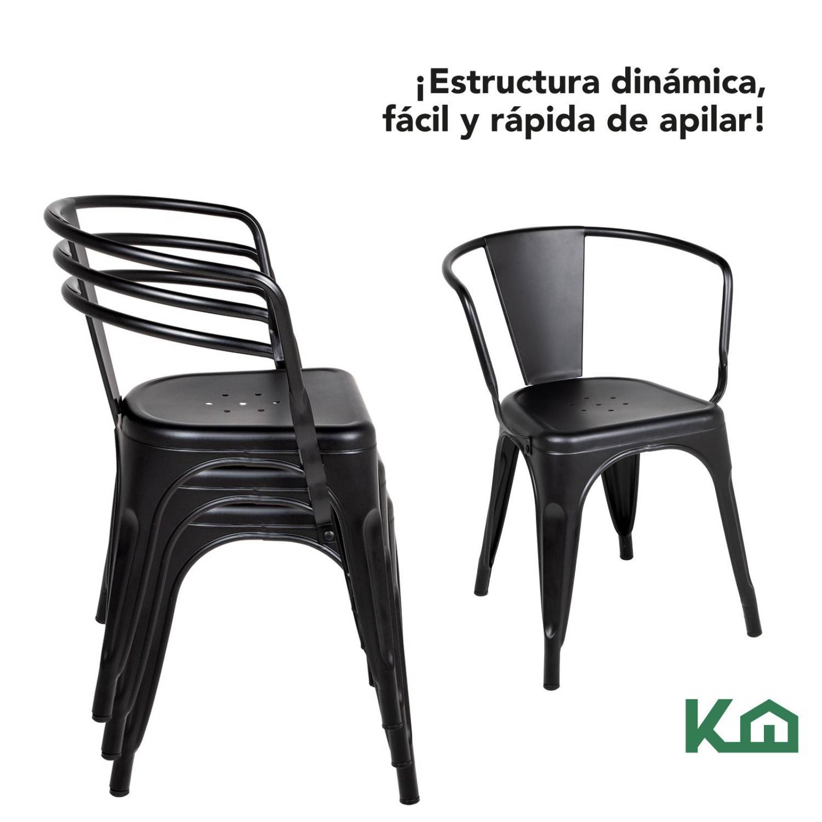 Silla Tolix Acero Metalica Descansabrazos 4 Pzas Kingshouse Negro mate