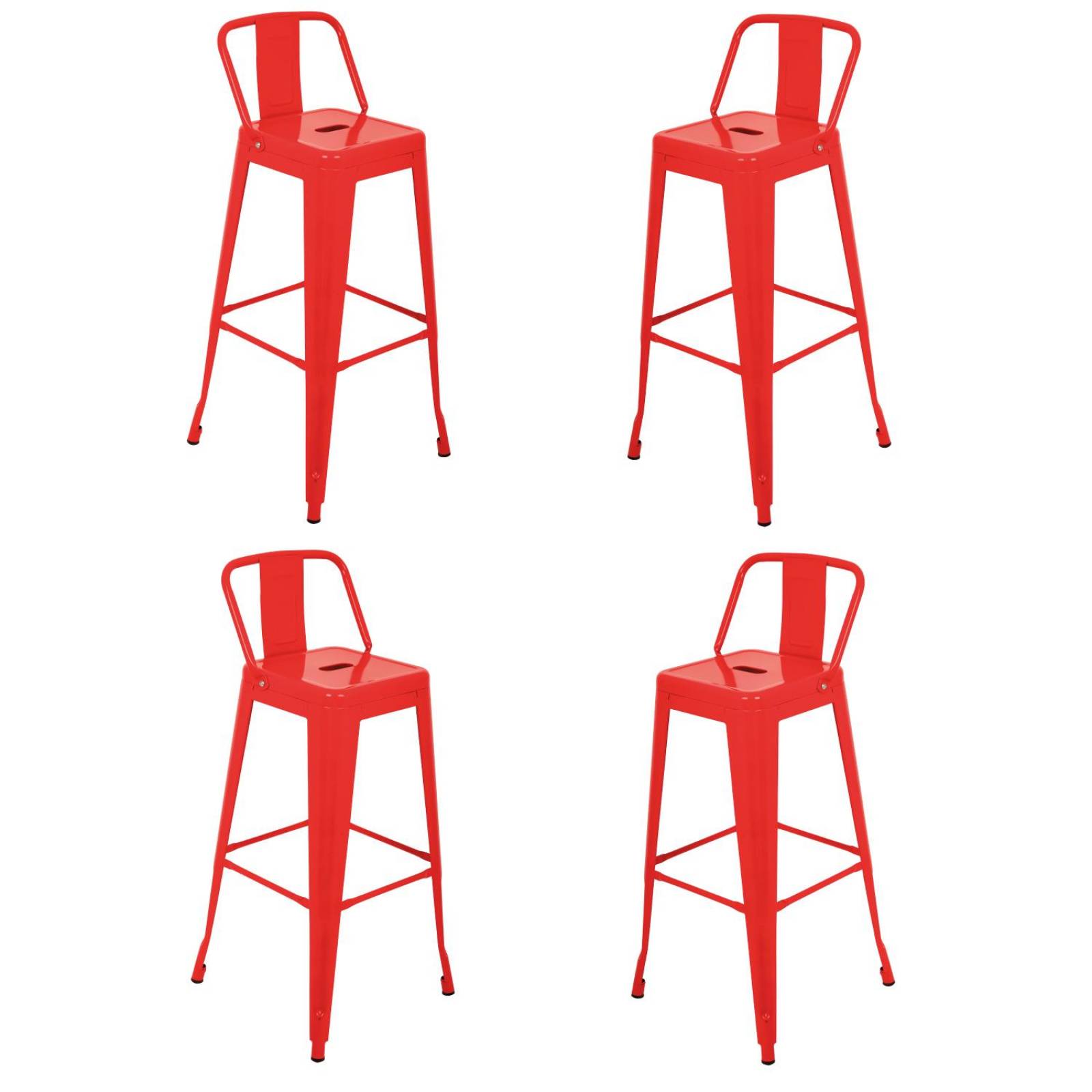 Set 4 Bancos Tolix Altos Kingshouse Con Respaldo Silla Barra Rojo