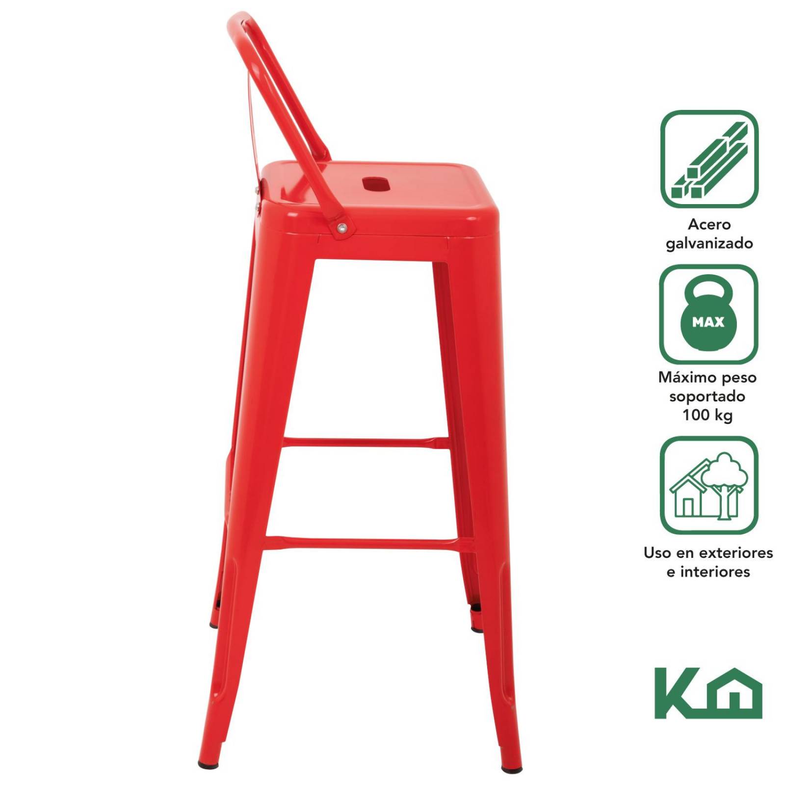 Set 4 Bancos Tolix Altos Kingshouse Con Respaldo Silla Barra Rojo