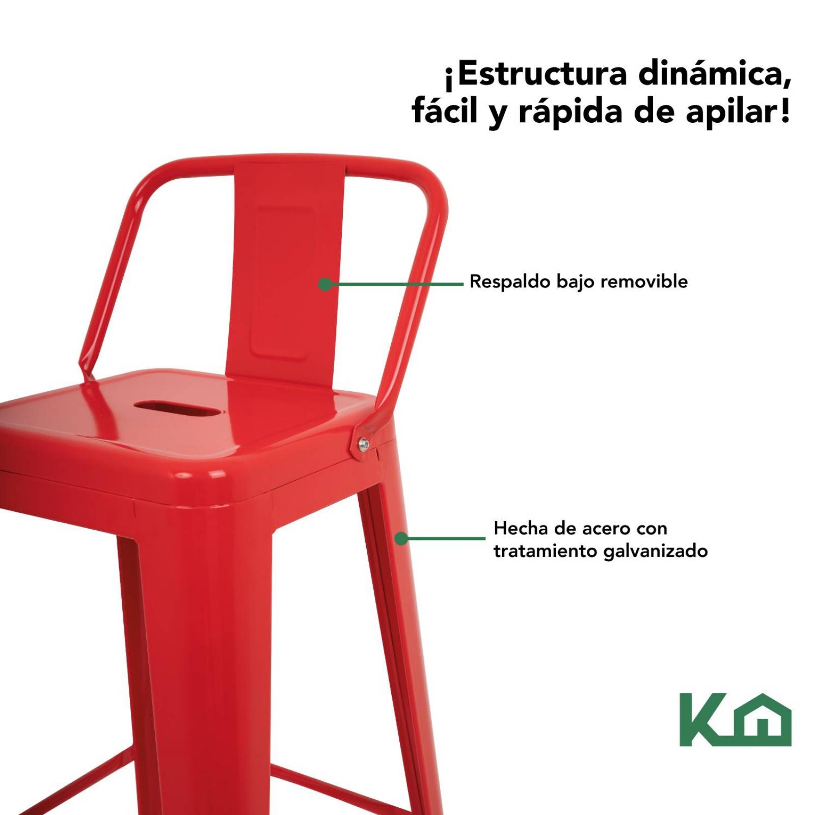 Set 4 Bancos Tolix Altos Kingshouse Con Respaldo Silla Barra Rojo