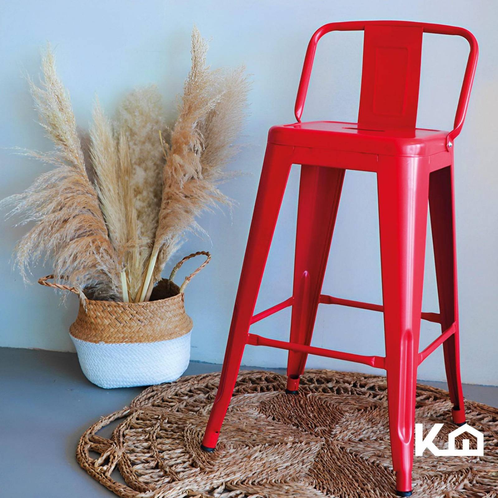 Set 4 Bancos Tolix Altos Kingshouse Con Respaldo Silla Barra Rojo