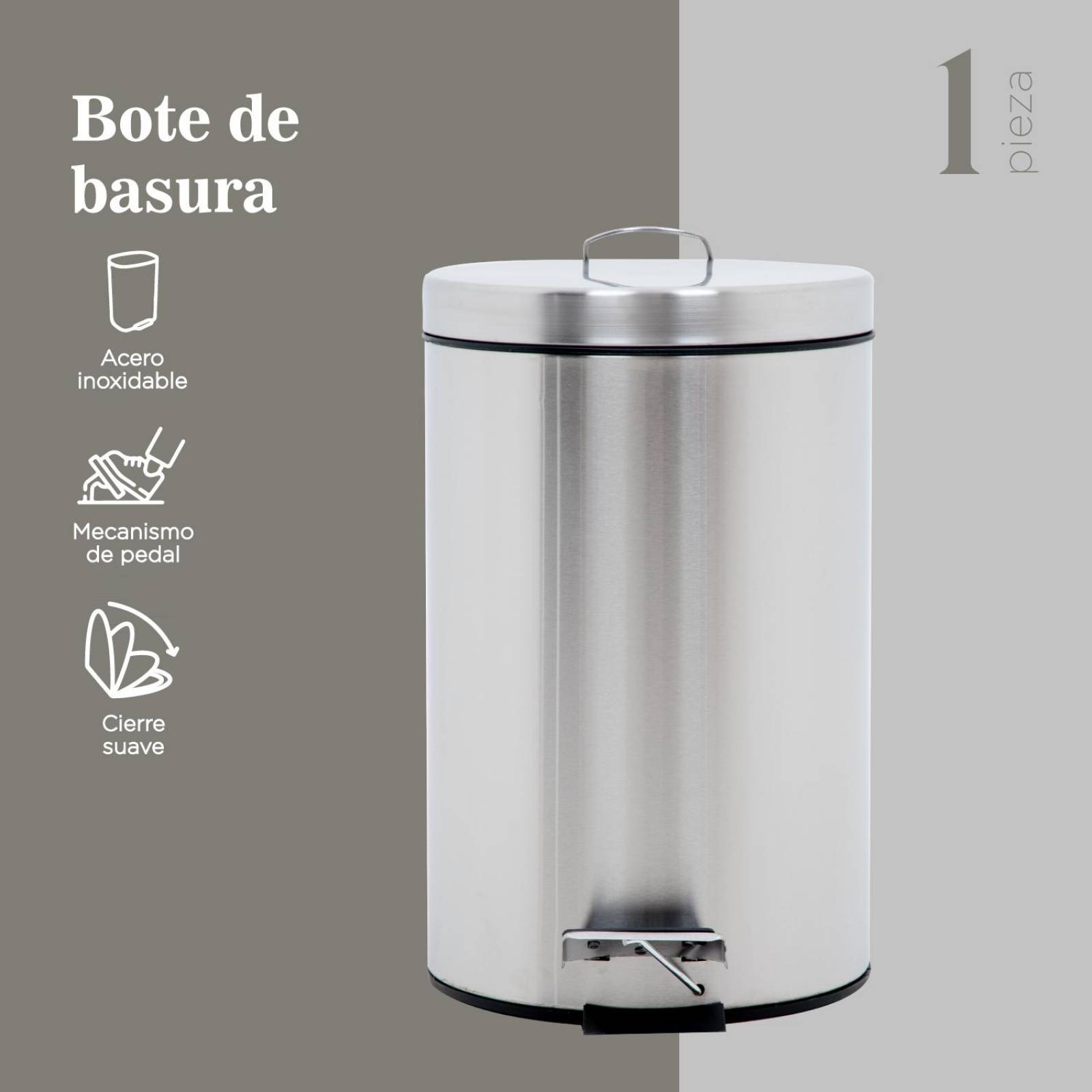 Bote de Basura Acero Inoxidable Con Pedal Metalico Cocina 9L 