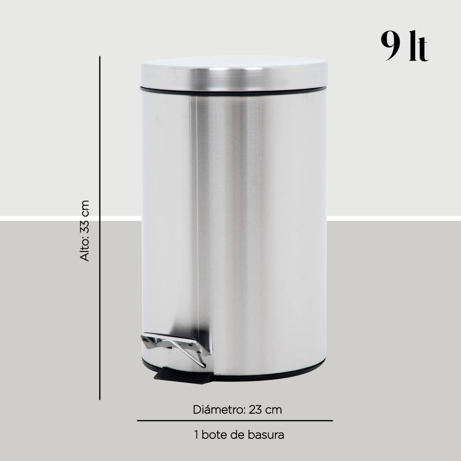 Bote de Basura Acero Inoxidable Con Pedal Metalico Cocina 9L 
