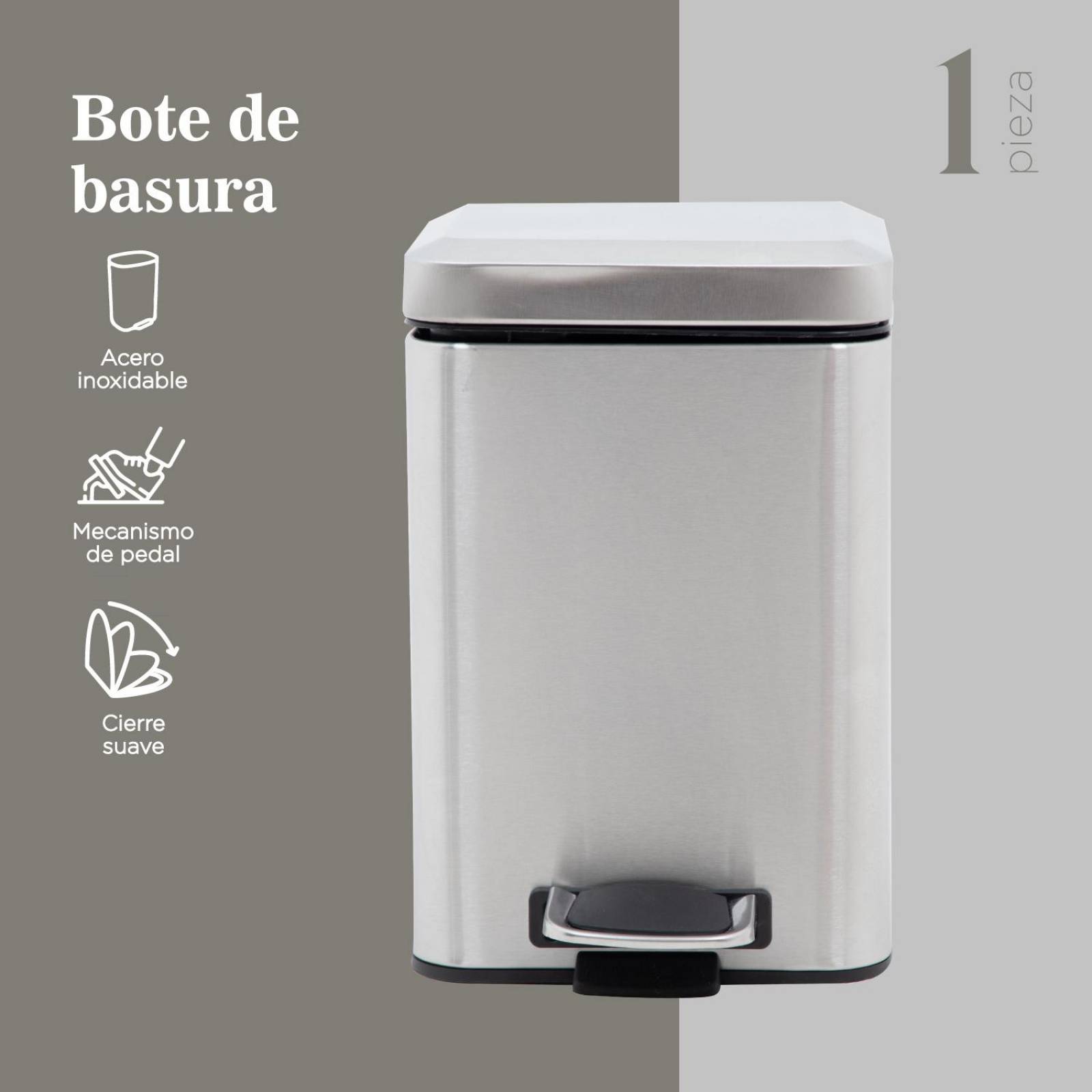 Bote de Basura Acero Inoxidable Metalico Basurero Cocina 6L