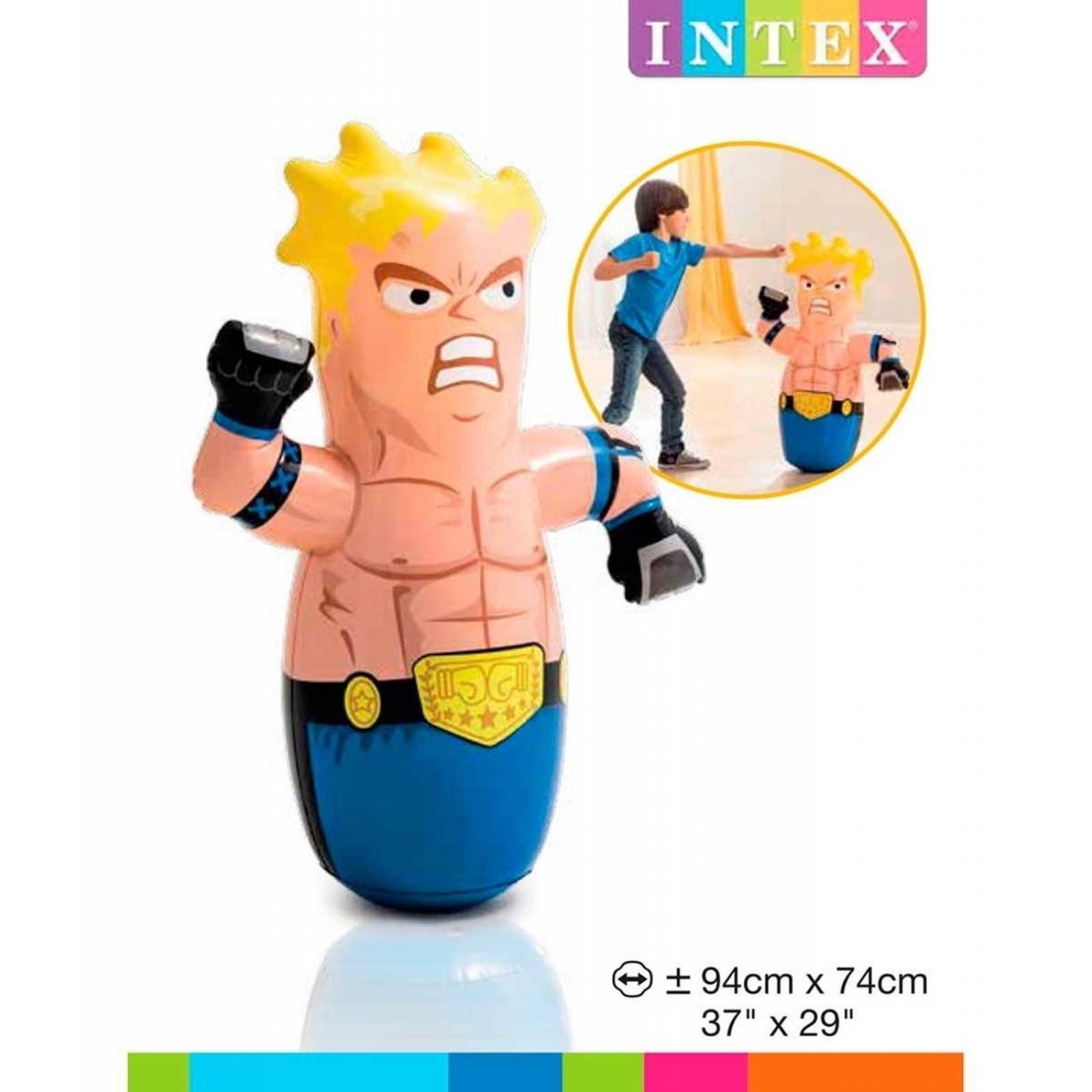 Muñeco Inflable Punching Bag Boxeador 91 X 51cm Intex Multicolor Luchador