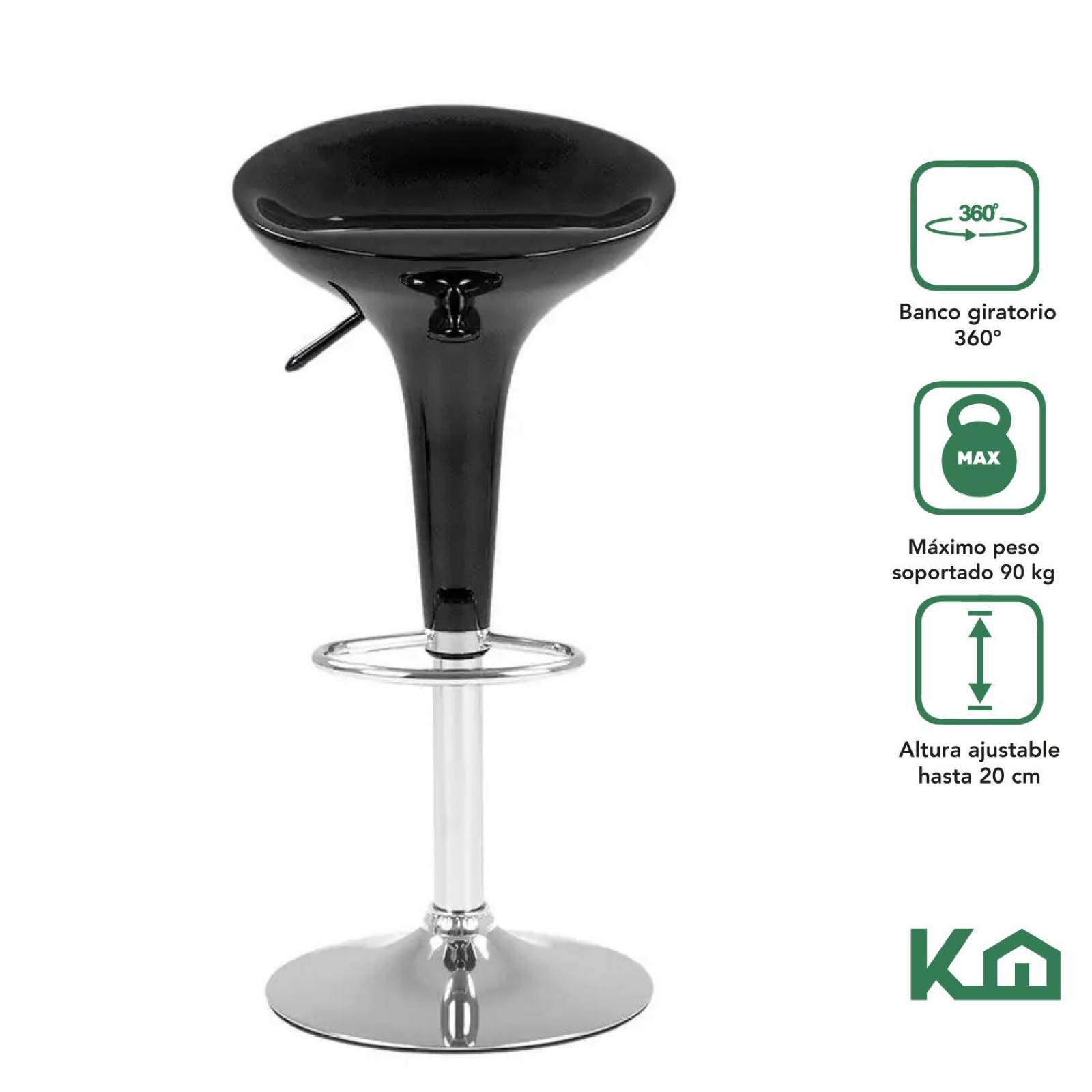 Banco Alto De Barra Set 4 Pzs Giratorio Altura Ajustable Bar Negro