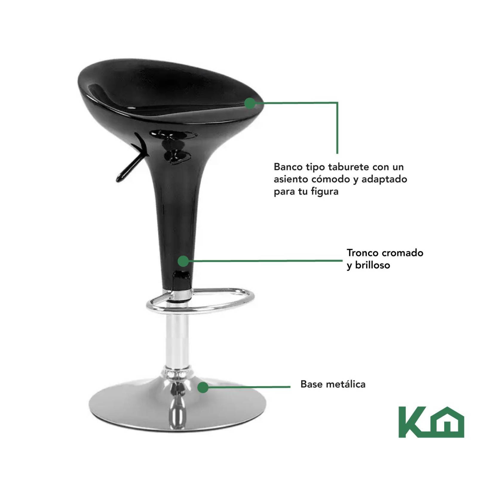 Banco Alto De Barra Set 4 Pzs Giratorio Altura Ajustable Bar Negro