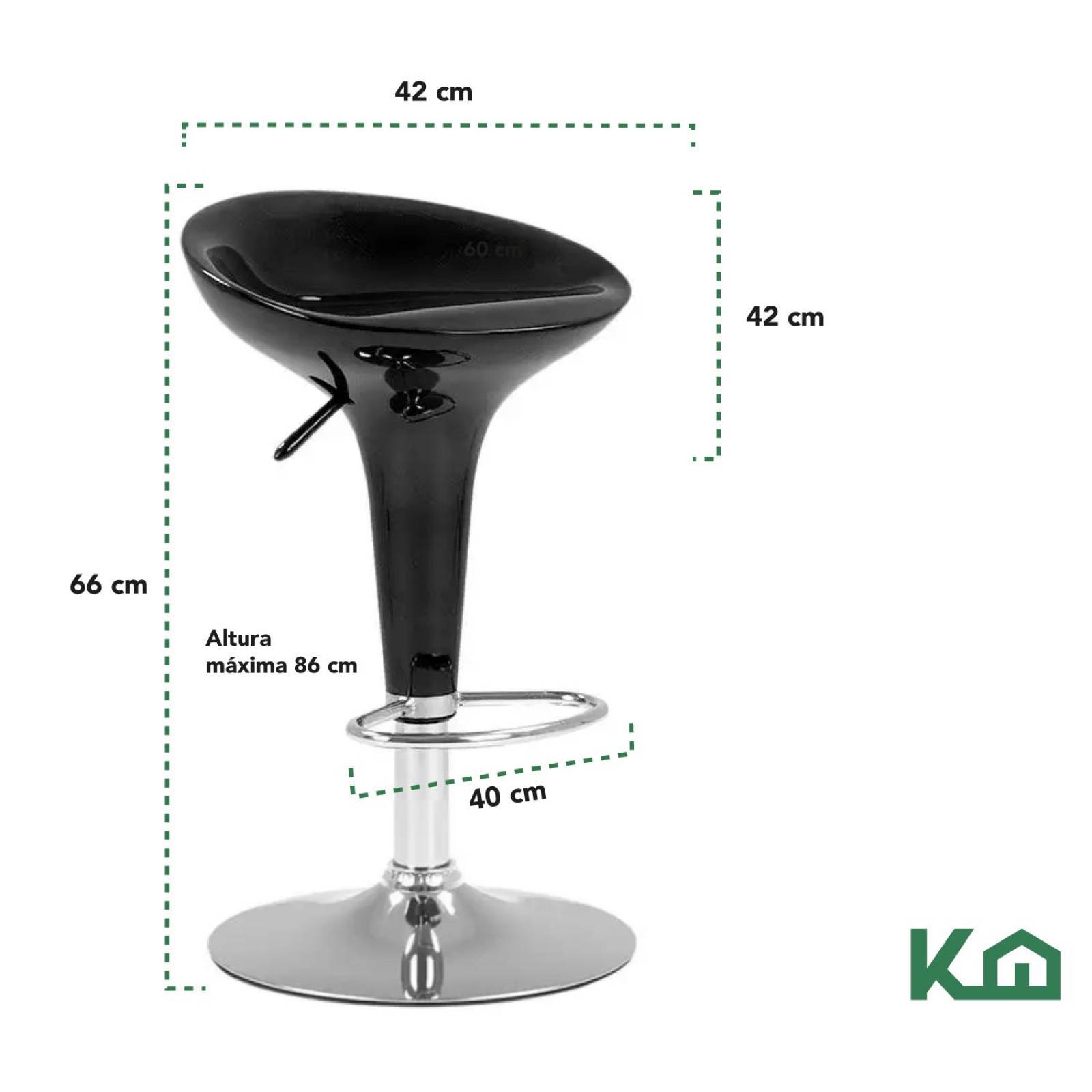 Banco Alto De Barra Set 4 Pzs Giratorio Altura Ajustable Bar Negro