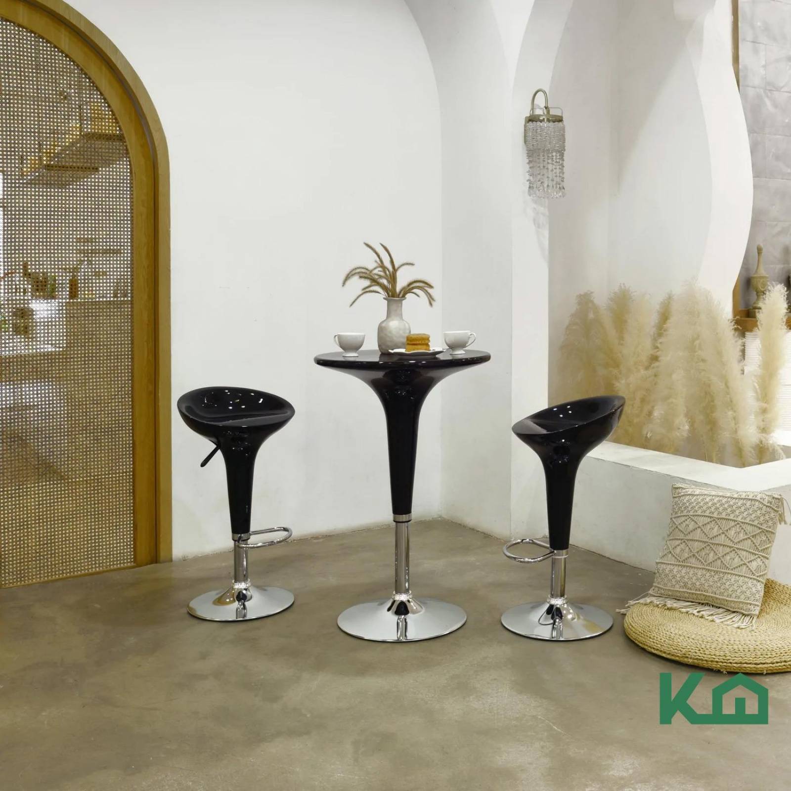 Banco Alto De Barra Set 4 Pzs Giratorio Altura Ajustable Bar Negro