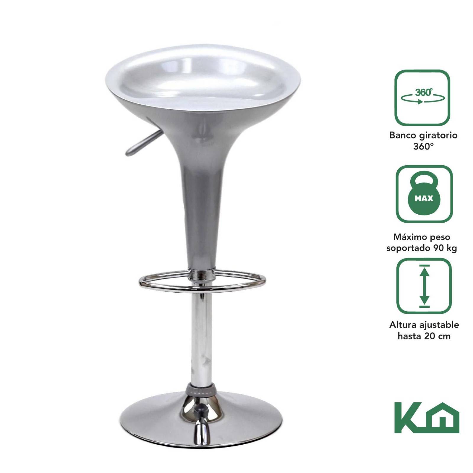 Banco Alto De Barra Set 2 Pzs Giratorio Altura Ajustable Bar Gris
