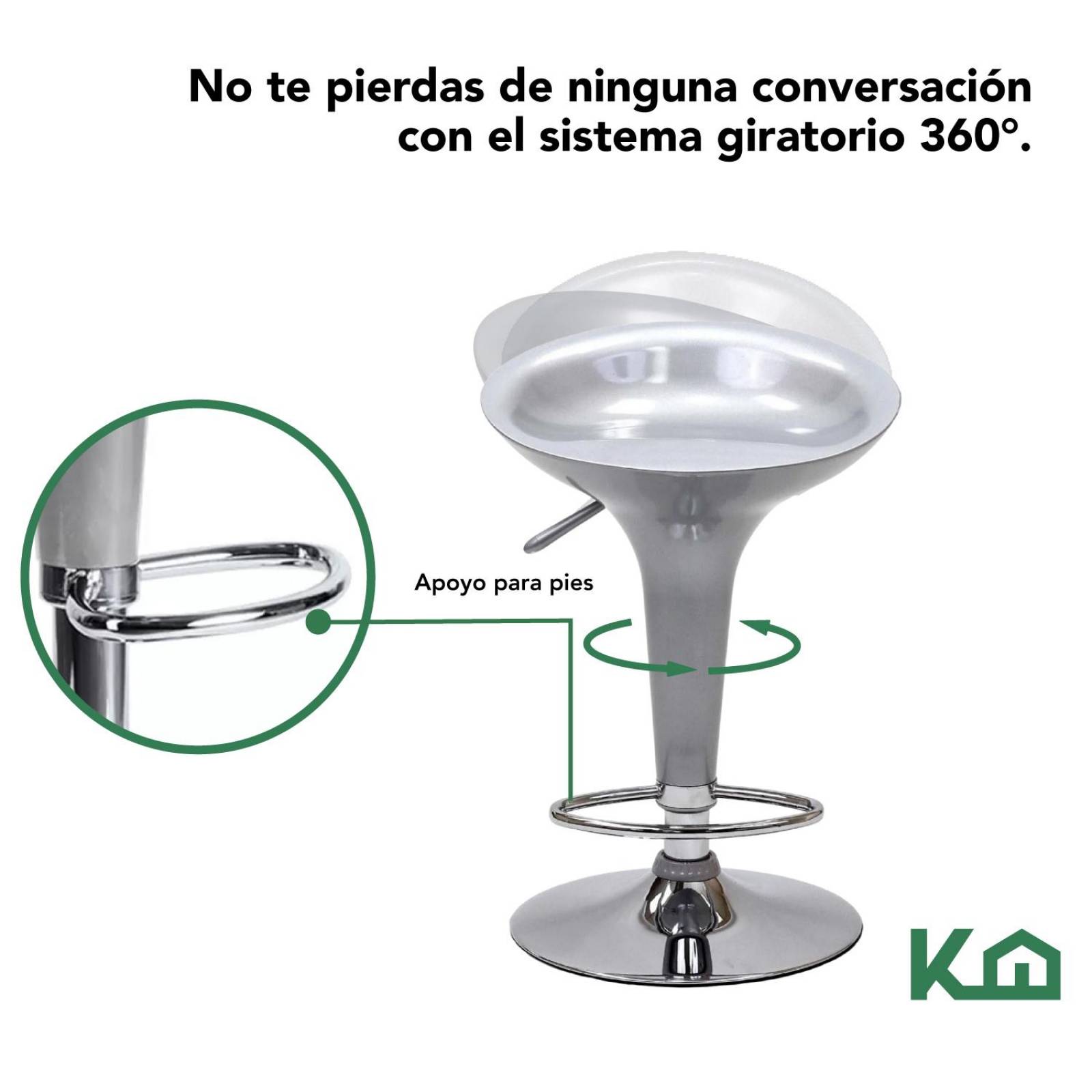 Banco Alto De Barra Set 2 Pzs Giratorio Altura Ajustable Bar Gris