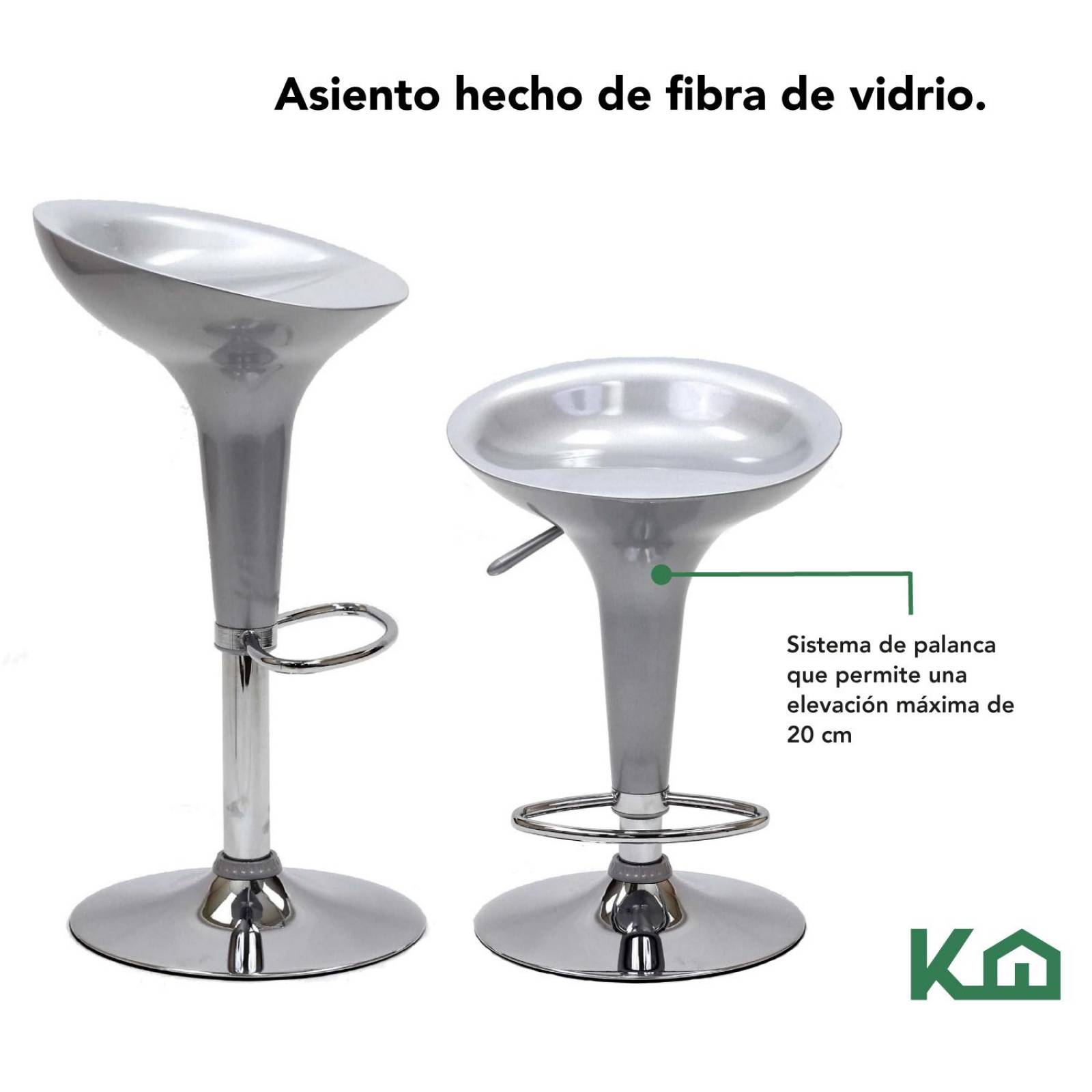 Banco Alto De Barra Set 2 Pzs Giratorio Altura Ajustable Bar Gris