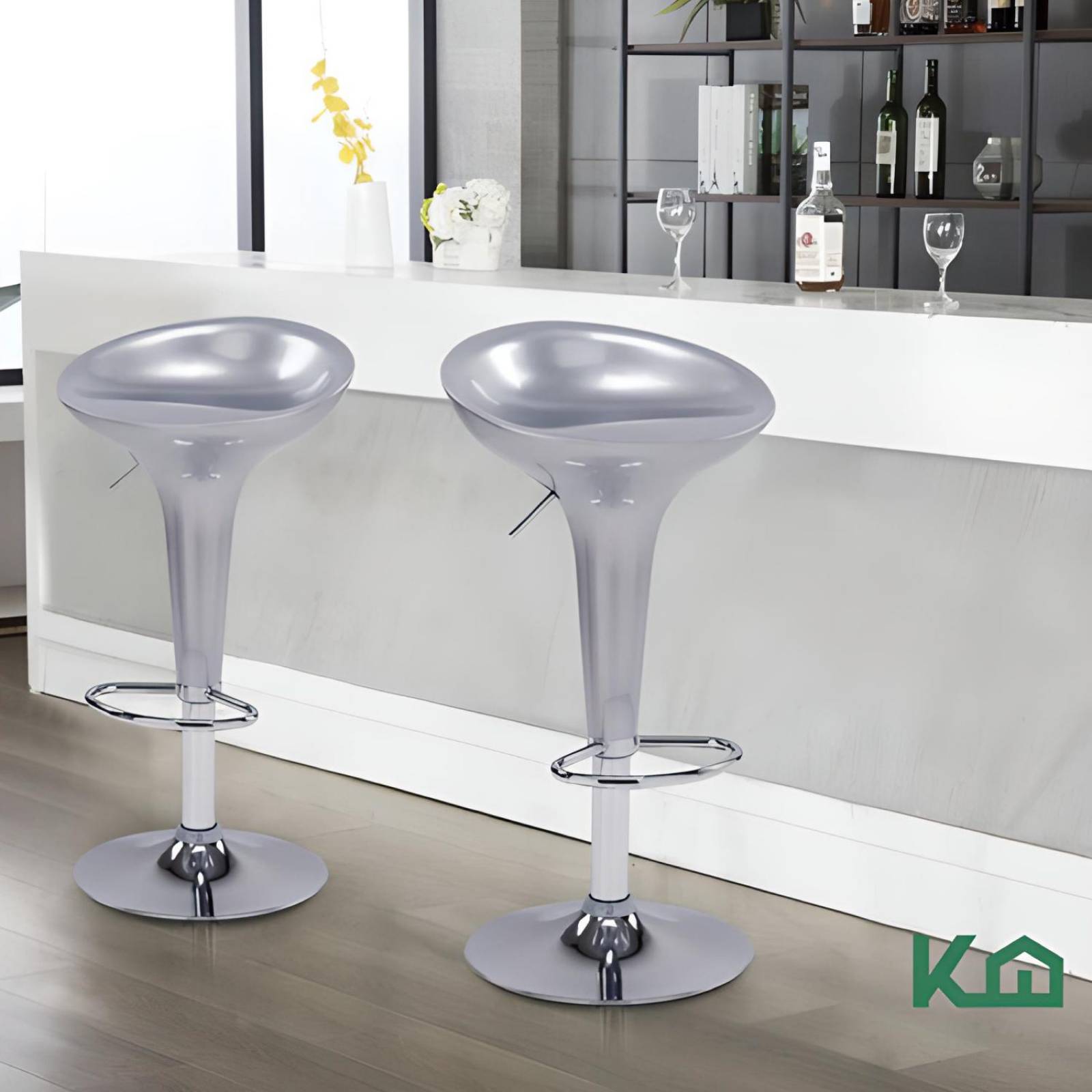 Banco Alto De Barra Set 2 Pzs Giratorio Altura Ajustable Bar Gris