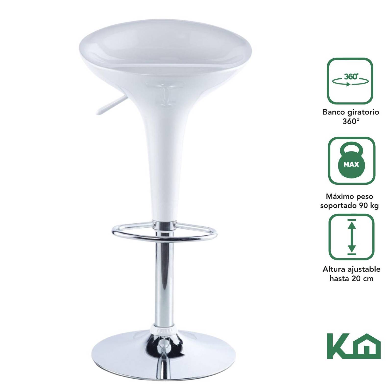 Banco Alto De Barra Set 4 Pzs Giratorio Altura Ajustable Bar Blanco