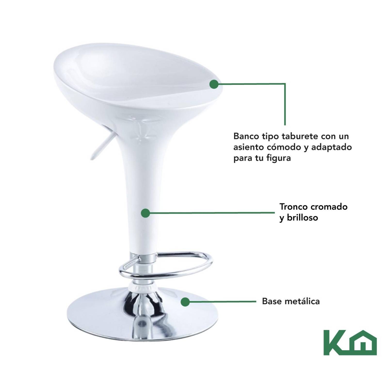 Banco Alto De Barra Set 4 Pzs Giratorio Altura Ajustable Bar Blanco