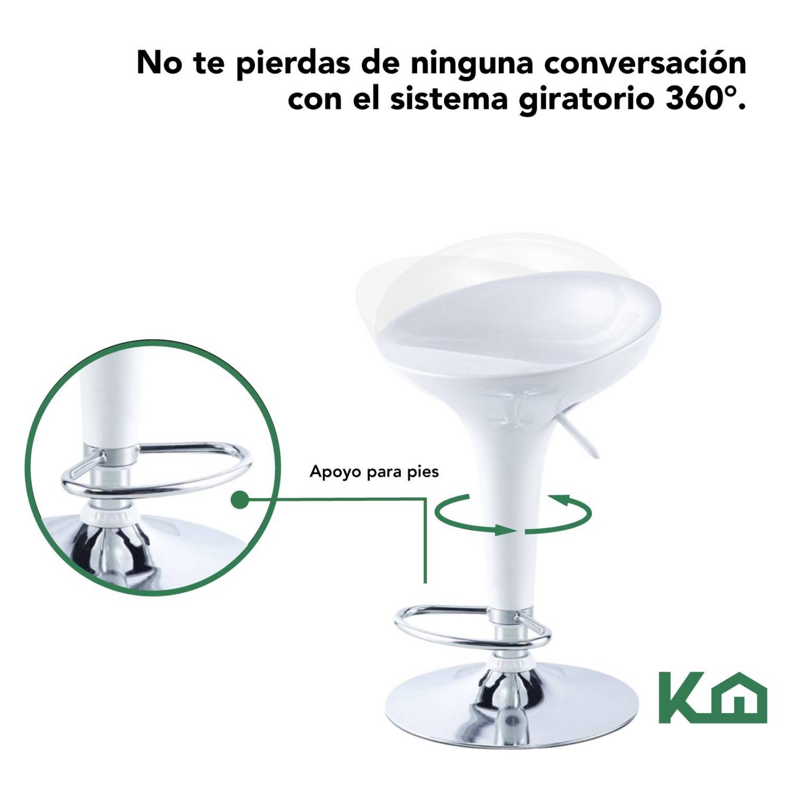 Banco Alto De Barra Set 4 Pzs Giratorio Altura Ajustable Bar Blanco