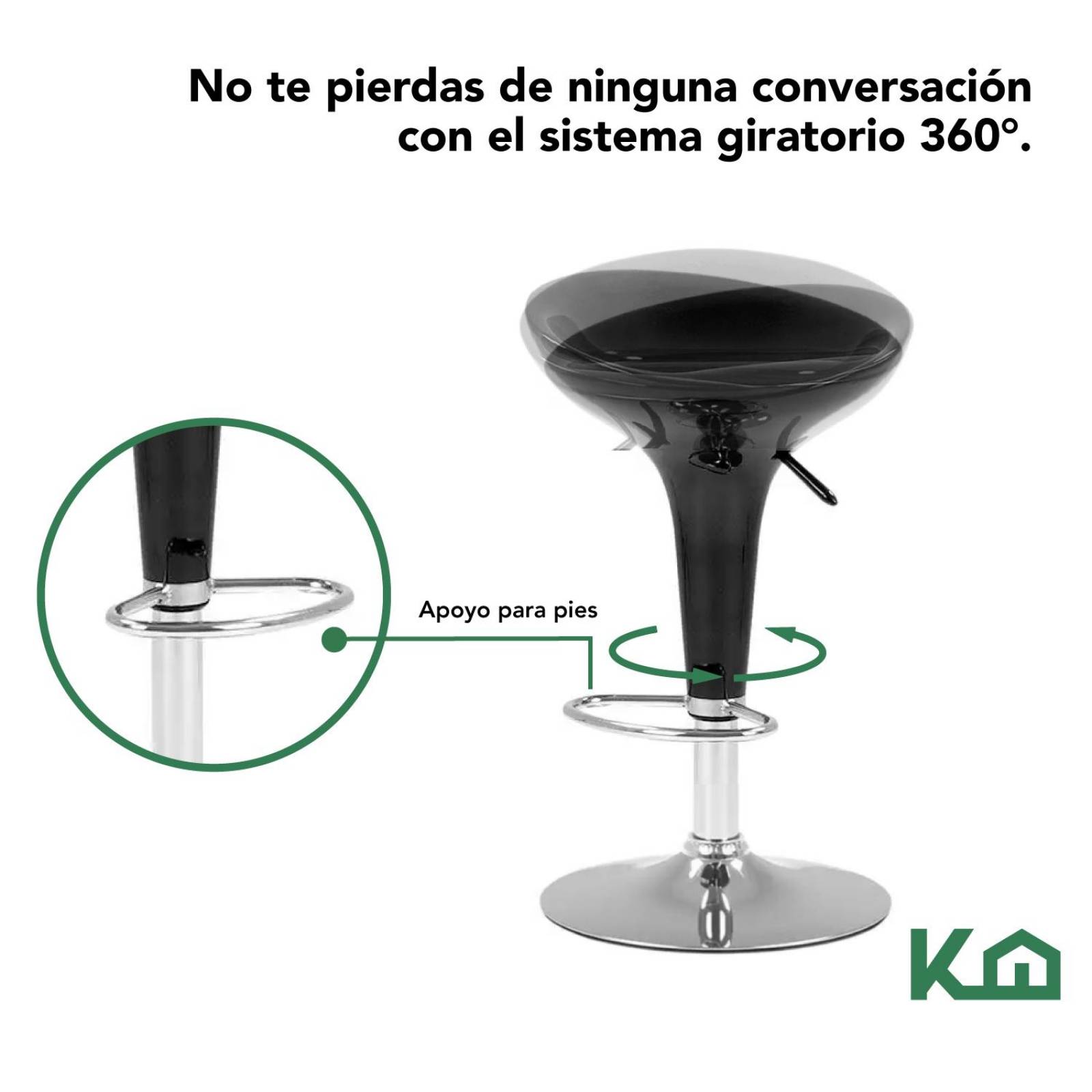 Banco Alto De Barra Set 2 Pzs Giratorio Altura Ajustable Bar Negro