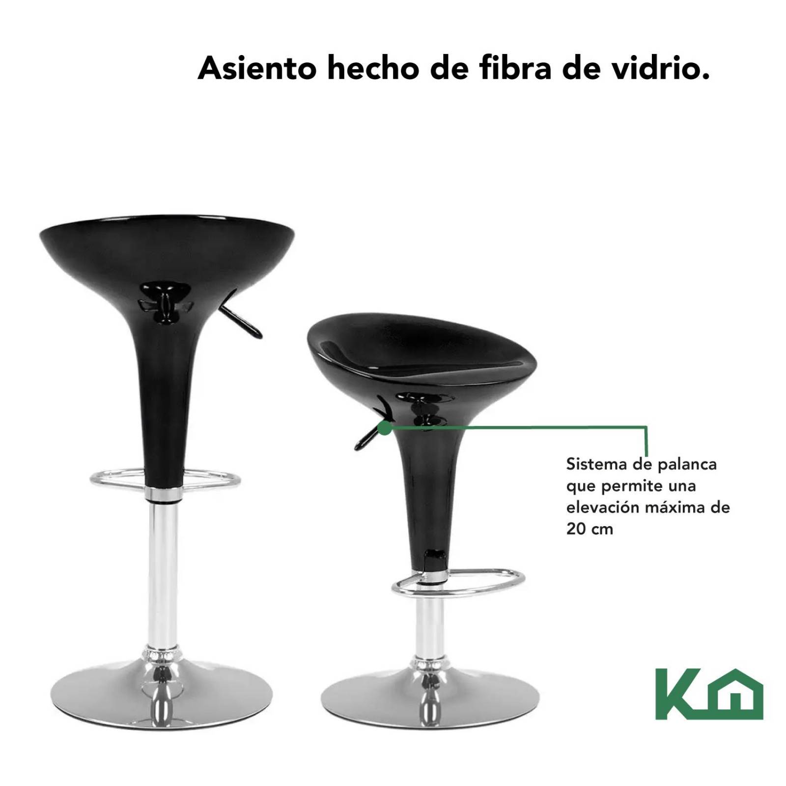 Banco Alto De Barra Set 2 Pzs Giratorio Altura Ajustable Bar Negro