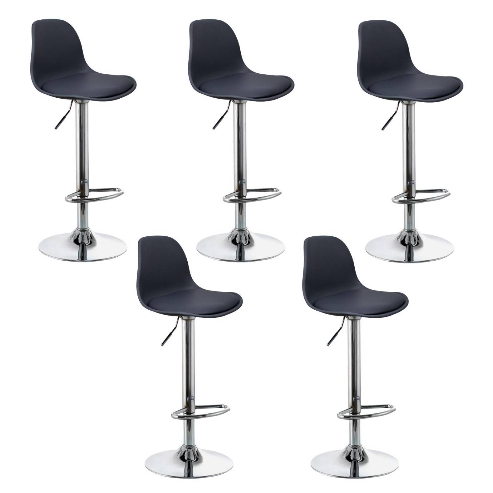 Banco Silla De Comedor Giratorio Respaldo Set 5pzs Cafeteria Gris