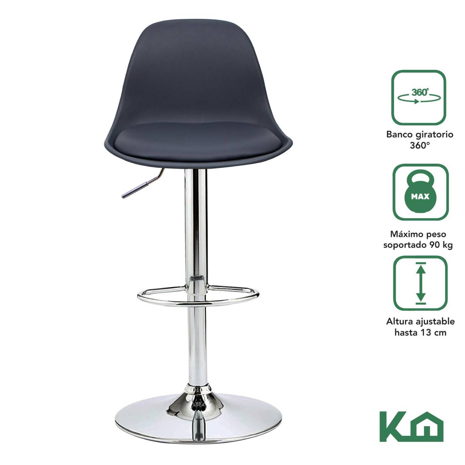 Banco Silla De Comedor Giratorio Respaldo Set 5pzs Cafeteria Gris