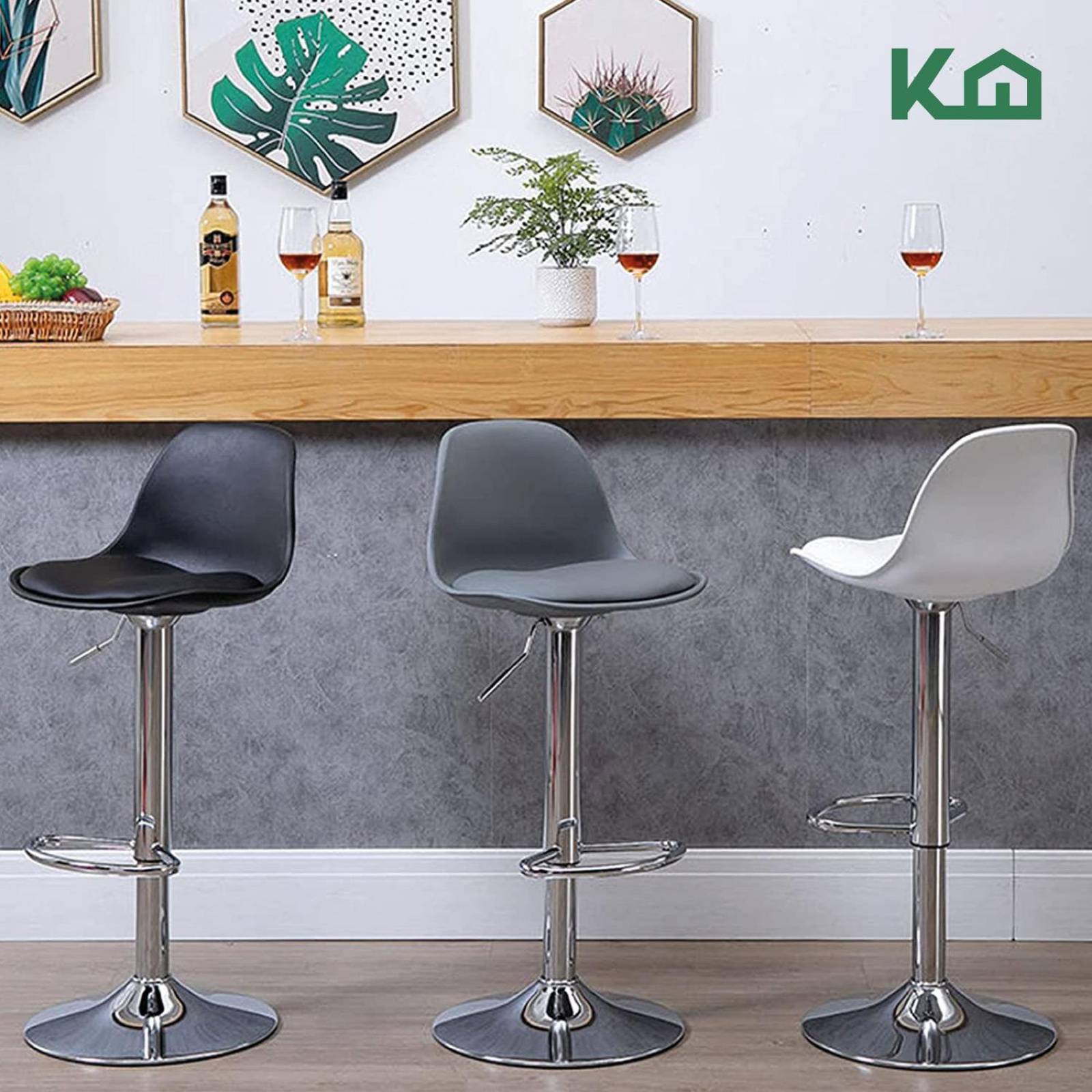 Banco Silla De Comedor Giratorio Respaldo Set 5pzs Cafeteria Gris