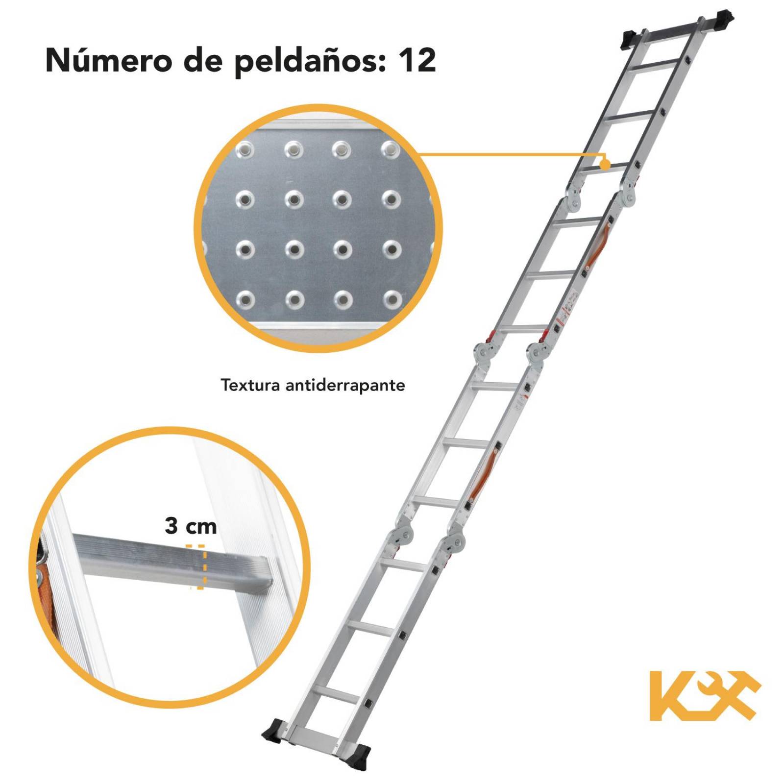 Escalera Multiposiciones De Aluminio 3.5 Metros 12 Peldaños 