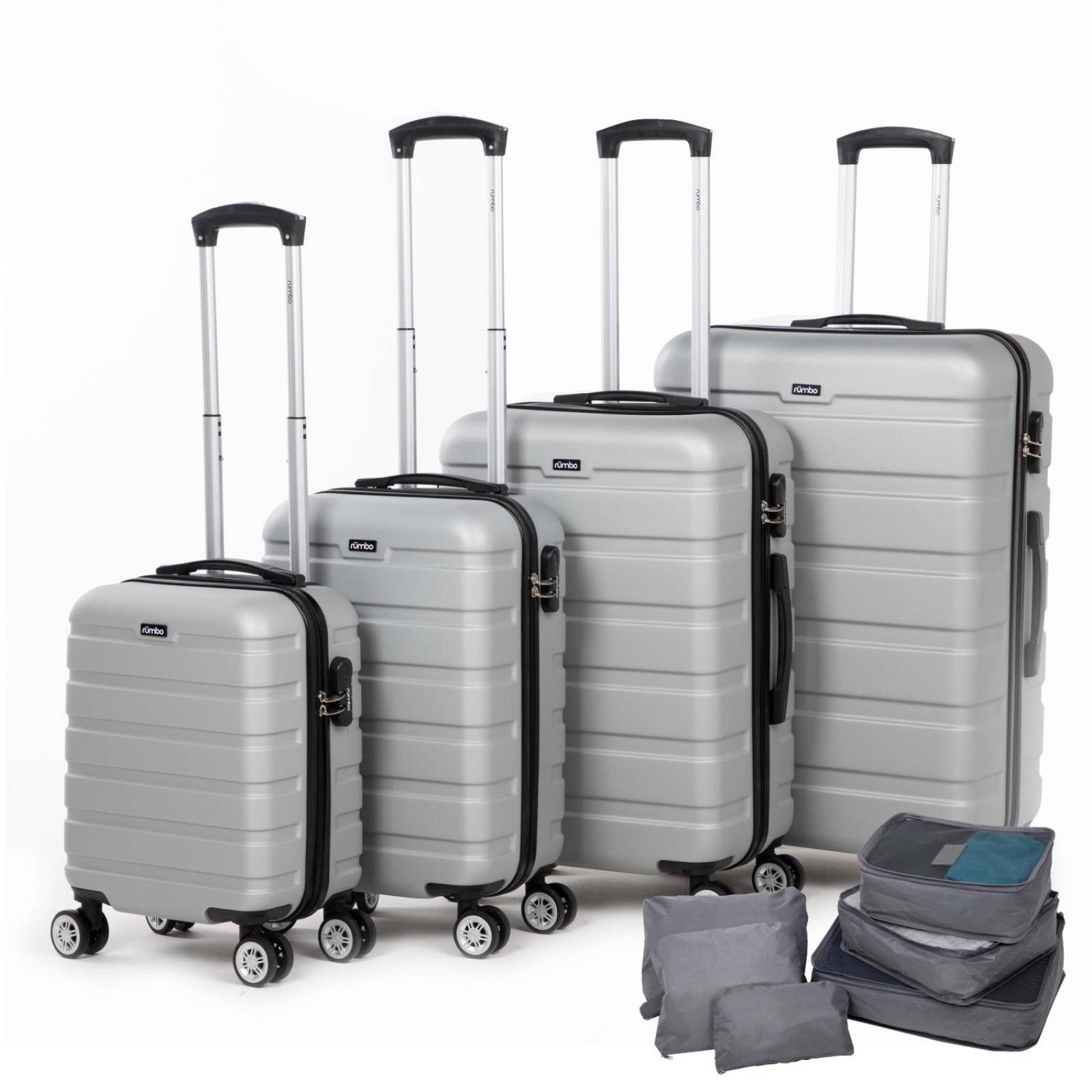 Juego 4 Maletas De Viaje Rigidas Ruedas 360 Bolsas De Viaje Gris