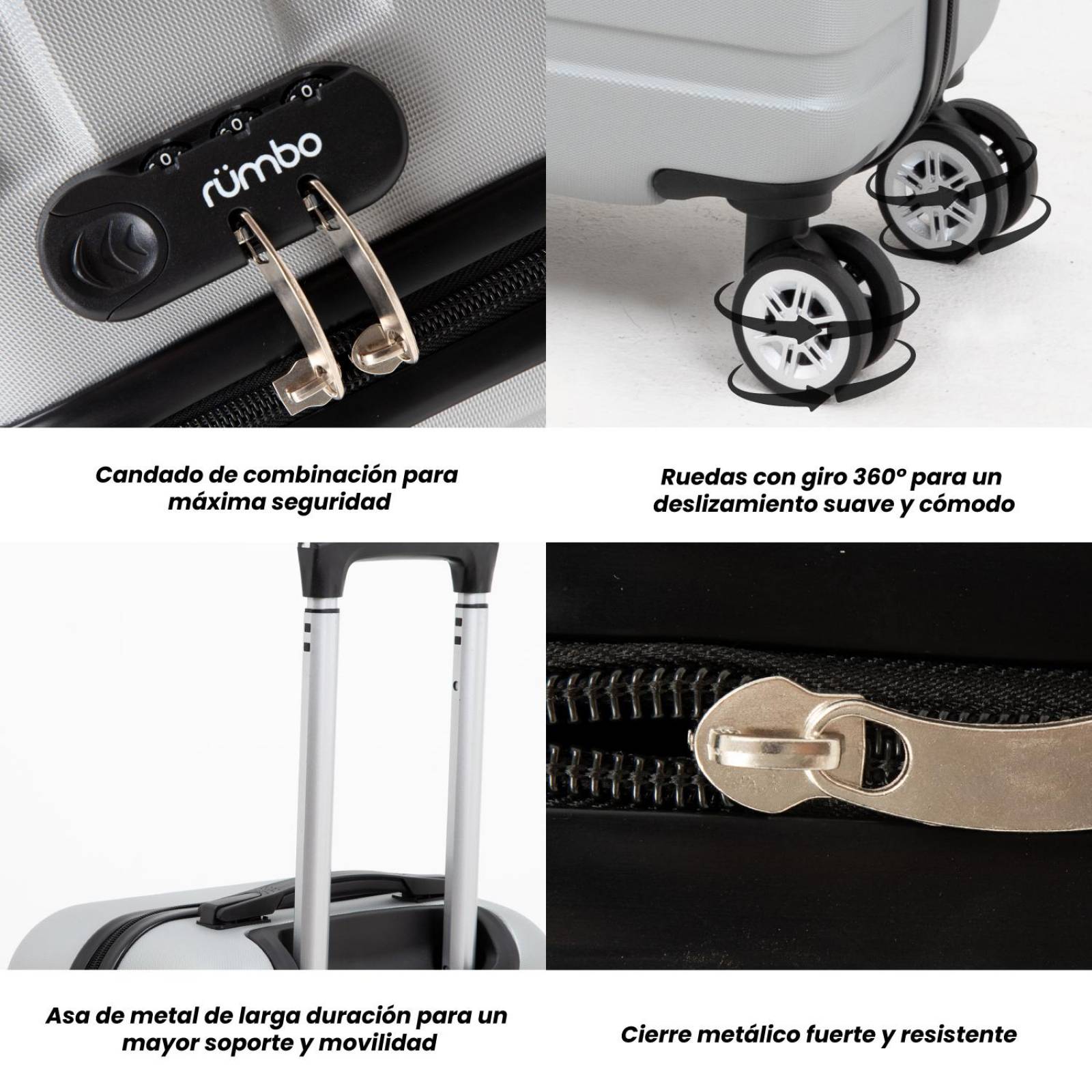 Juego 4 Maletas De Viaje Rigidas Ruedas 360 Bolsas De Viaje Gris