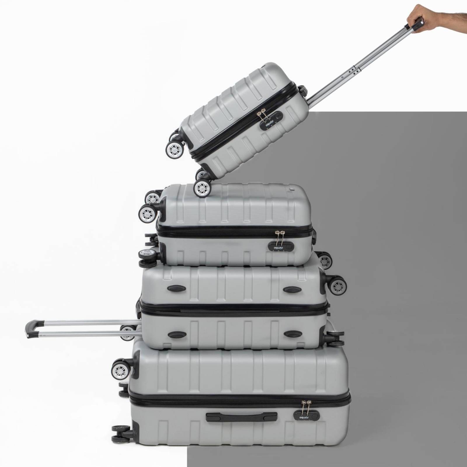 Juego 4 Maletas De Viaje Rigidas Ruedas 360 Bolsas De Viaje Gris