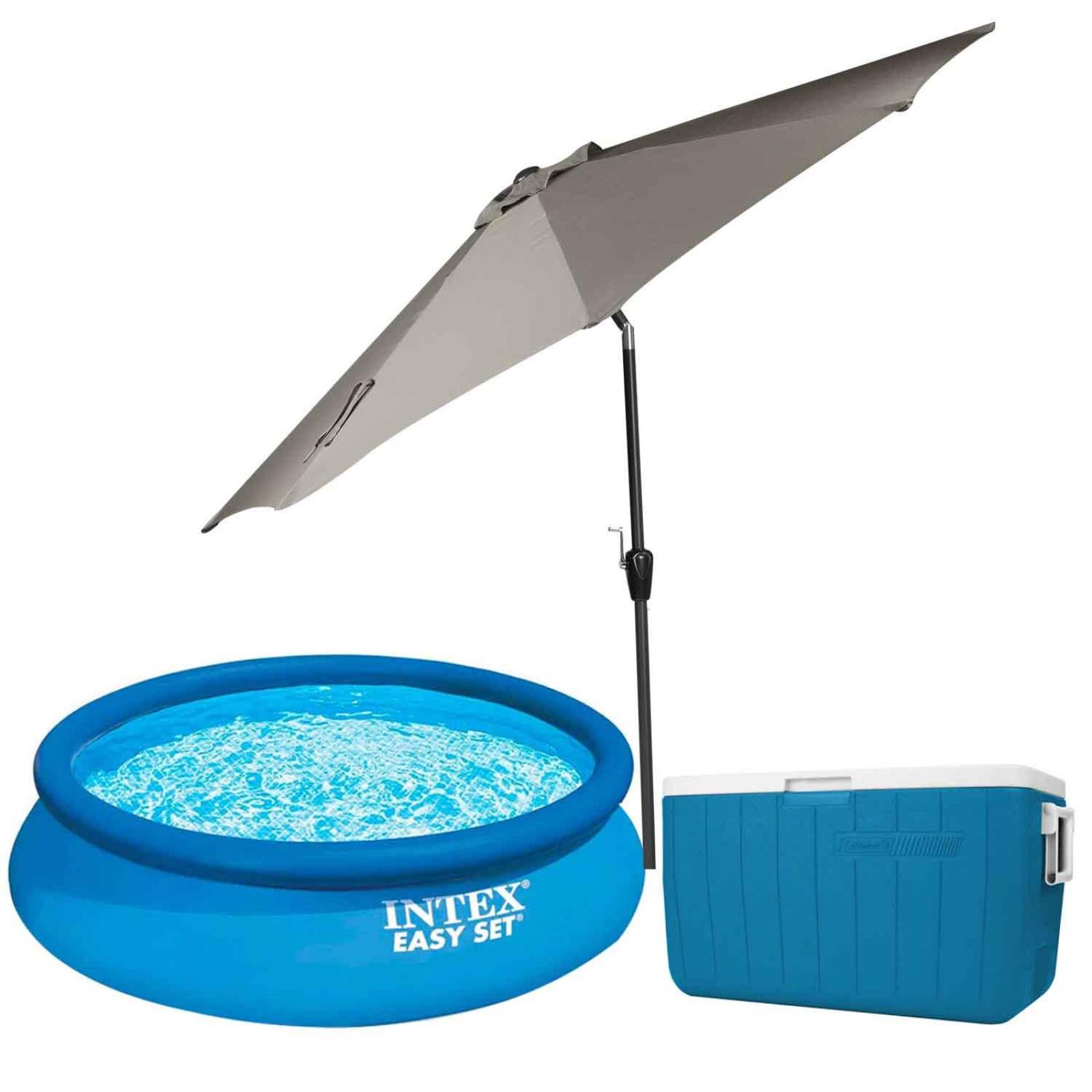 Alberca Inflable + Hielera Portatil 48 Qt + Sombrilla Jardín 