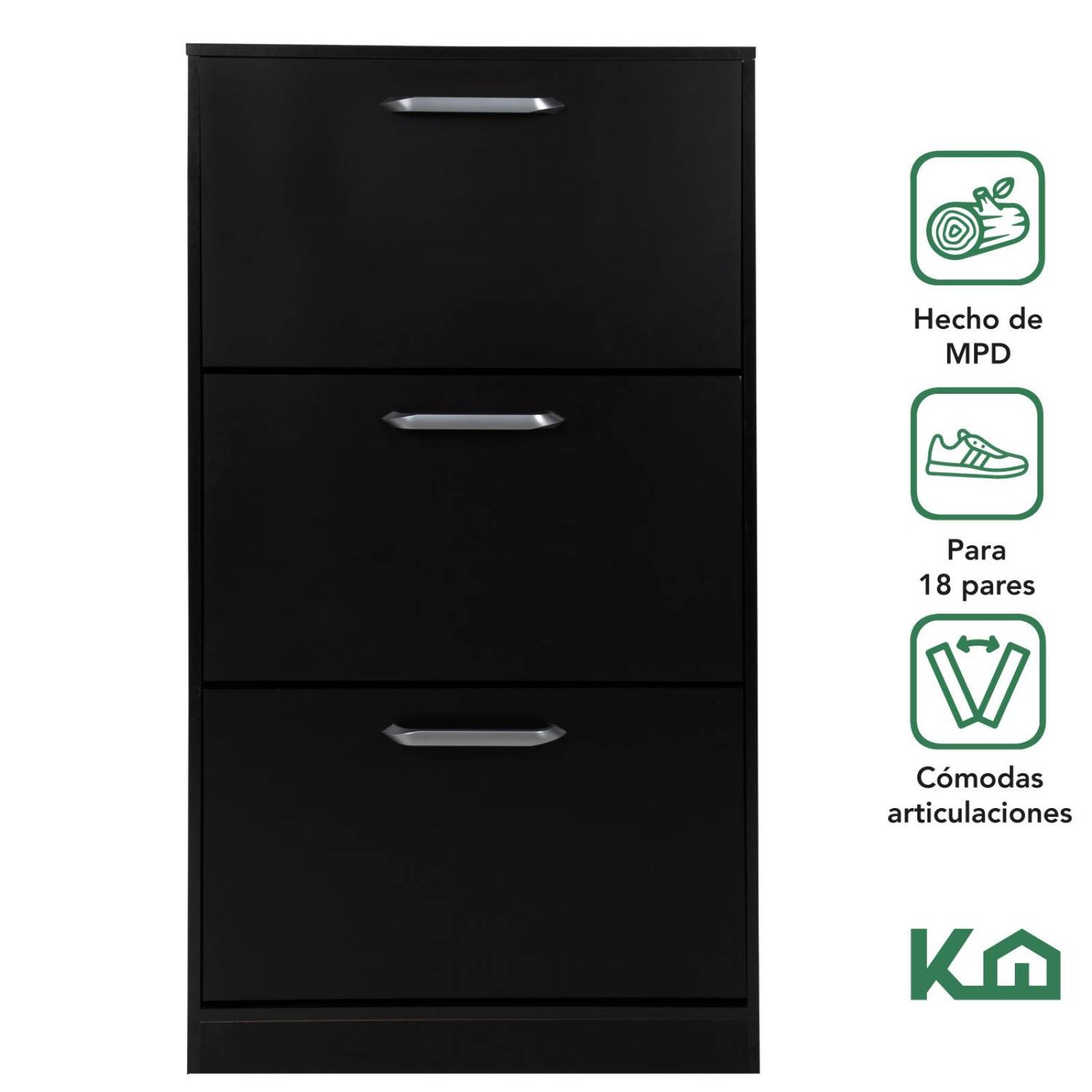 Mueble Zapatero Zapatera Organizador Madera 18 Pares Hogar Negro