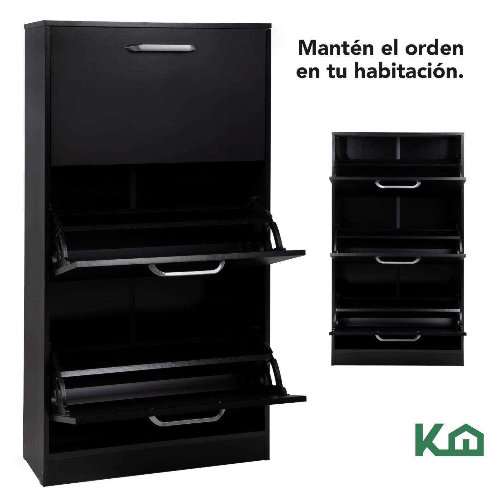 Mueble Zapatero Zapatera Organizador Madera 18 Pares Hogar Negro