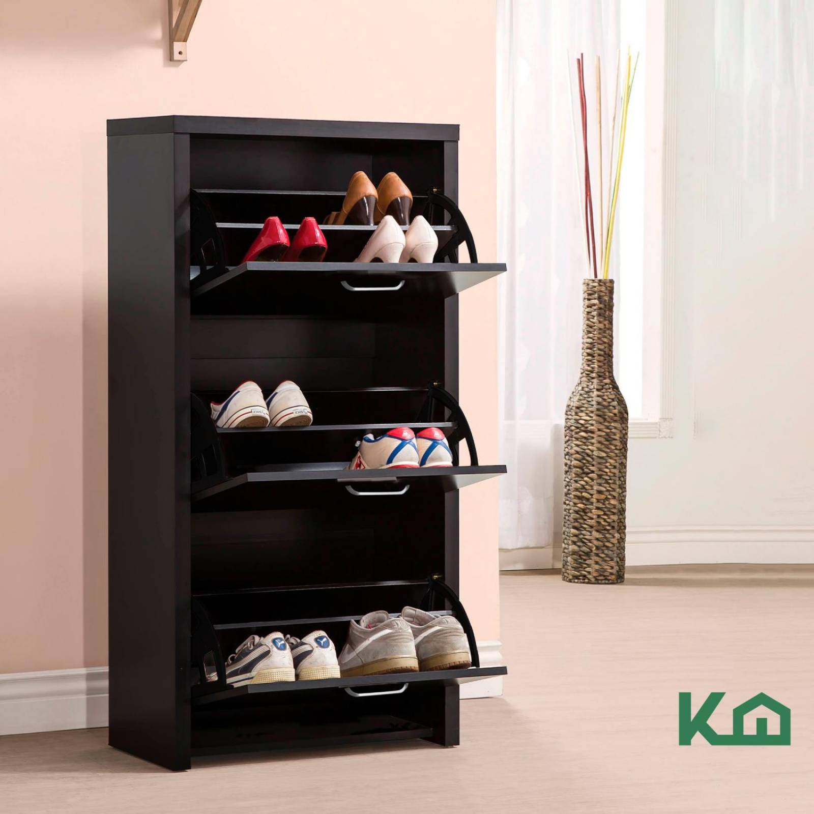 Mueble Zapatero Zapatera Organizador Madera 18 Pares Hogar Negro