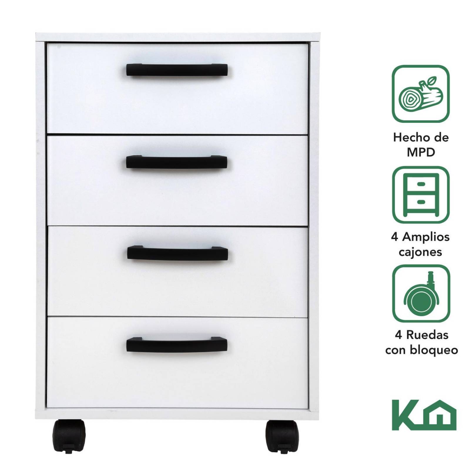 Cajonera Blanca De Madera Cómoda De 4 Cajones Buro Recámara 