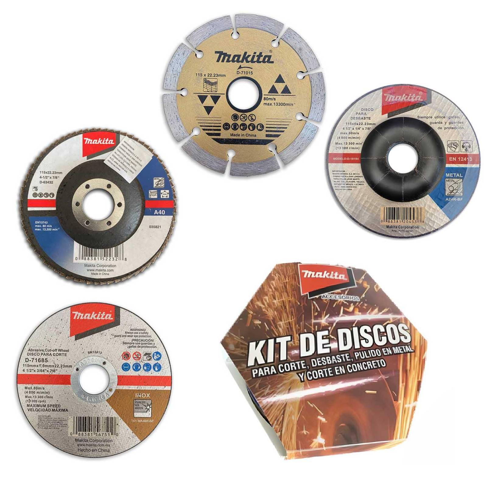 Set Discos Para Esmeril Corte Desbaste Pulido 4 Pzas Makita 