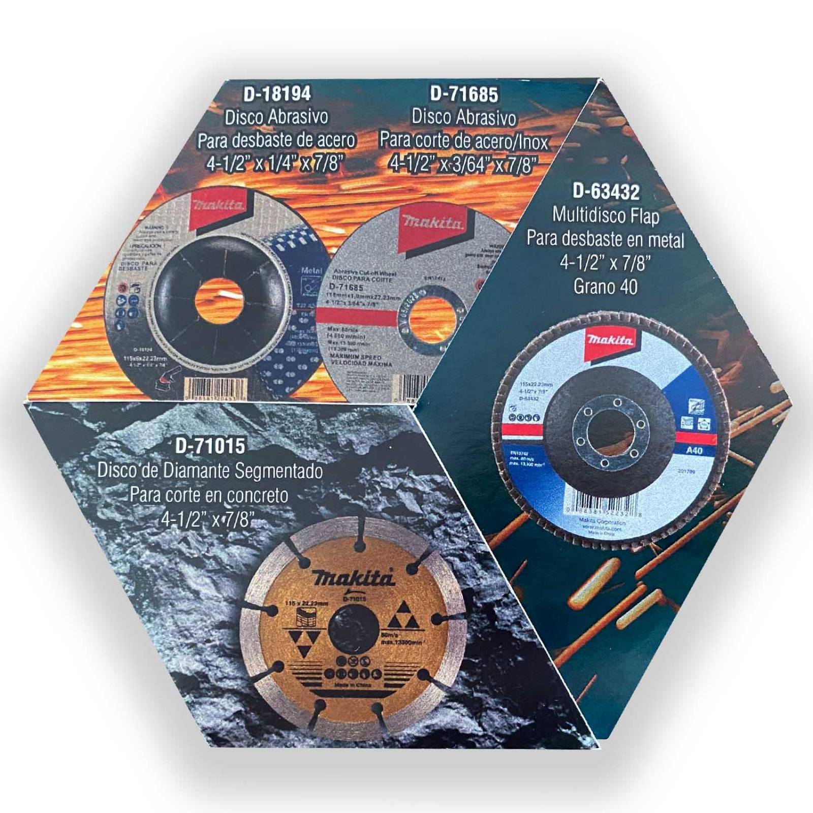 Set Discos Para Esmeril Corte Desbaste Pulido 4 Pzas Makita 